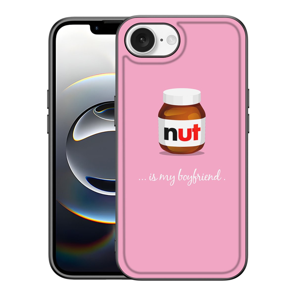 Apple iPhone 16e Back Cover Hoesje Nut Boyfriend eten drinken design voorkant