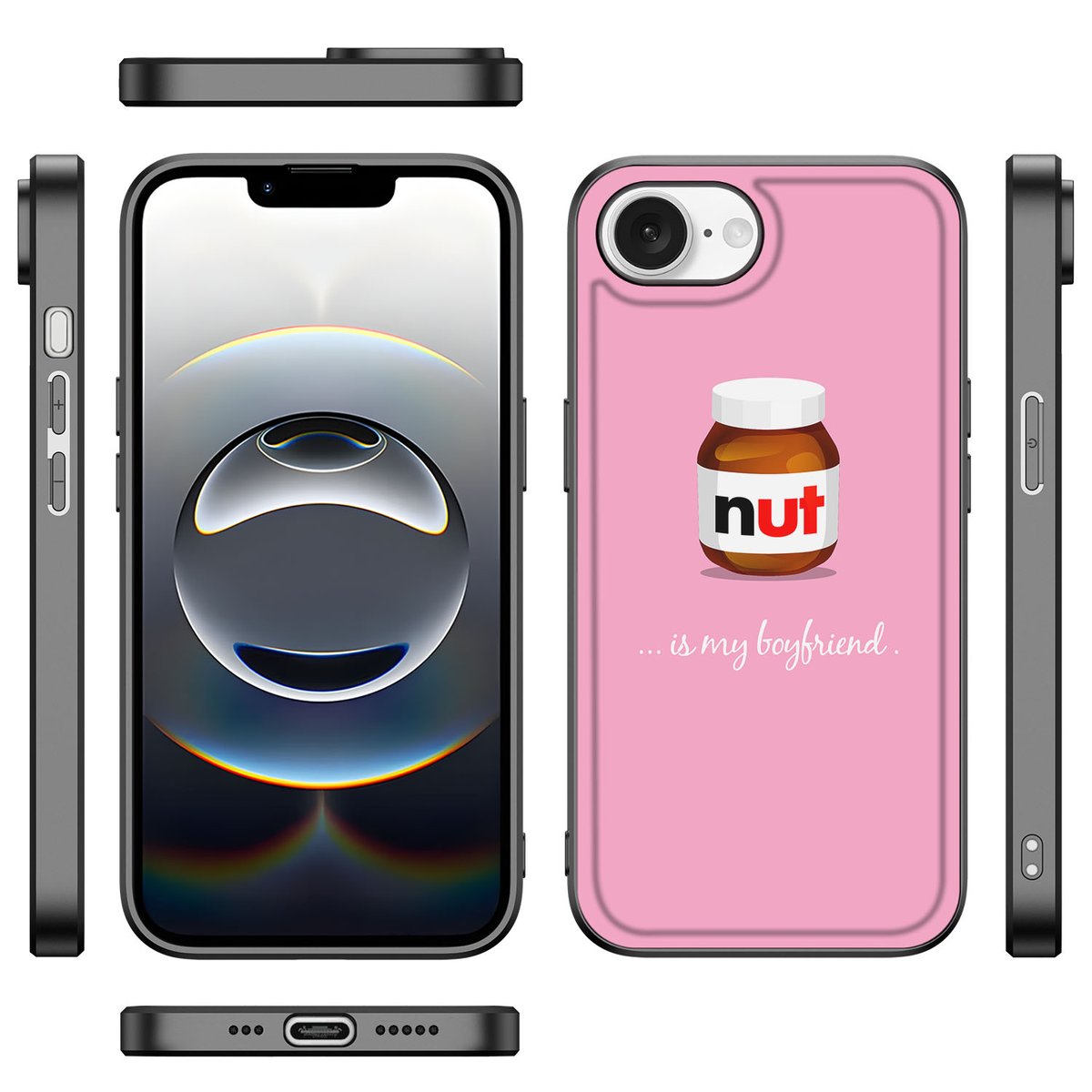 Apple iPhone 16e Back Cover Hoesje Nut Boyfriend Eten Drinken zijkant
