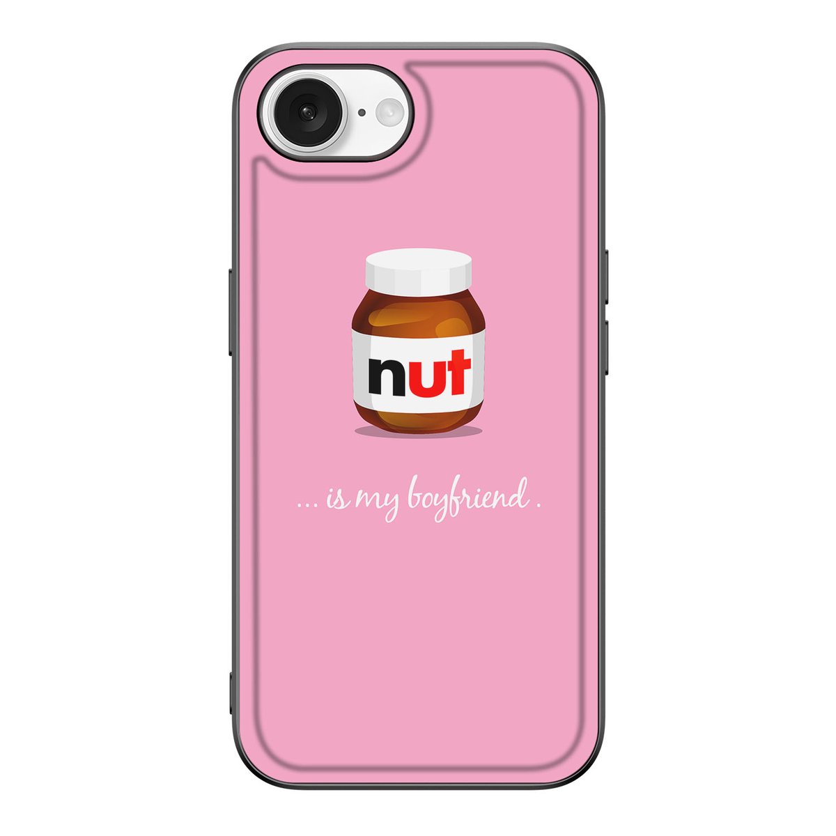 Apple iPhone 16e Back Cover Hoesje Nut Boyfriend eten en drinken ontwerp voorkant