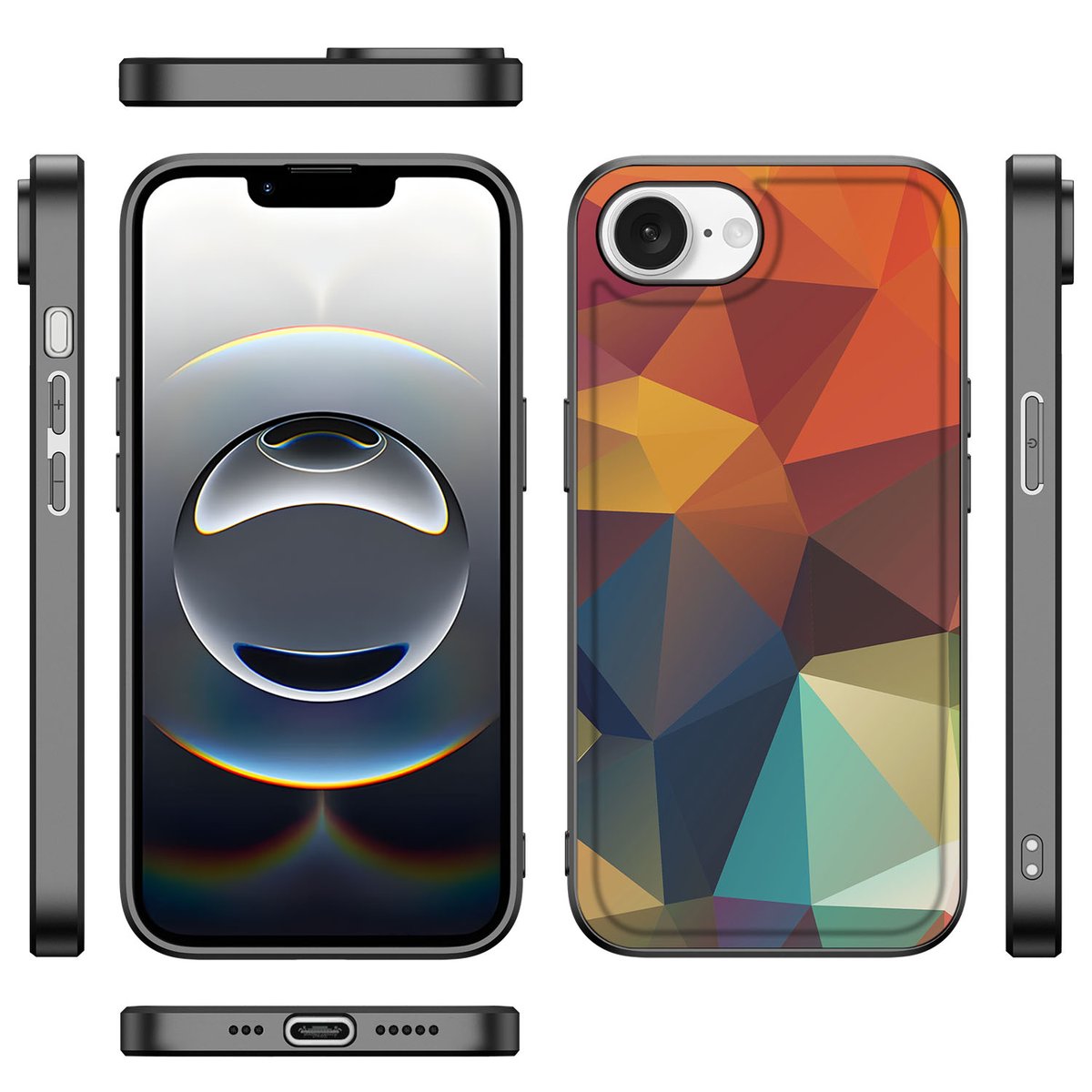 Apple iPhone 16e Backcover Polygon Color abstract print aanzicht