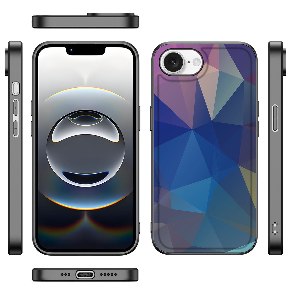 Apple iPhone 16e Backcover Polygon Dark hoesje abstract design aanzicht