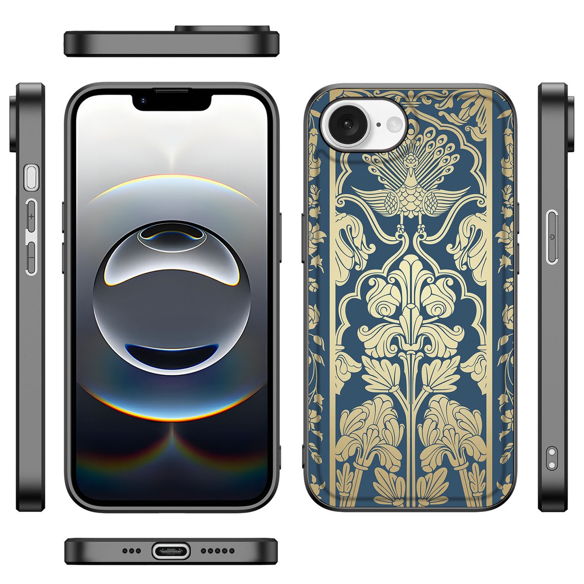 Apple iPhone 16e Bloemen Hoesje Beige Flowers bloemenprint zijkant voor