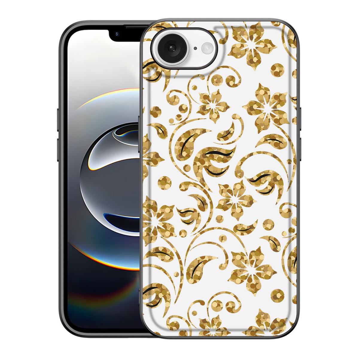 Apple iPhone 16e iPhone 16e Bloemen Hoesje Gouden Bloemen back cover bloemen gouden design