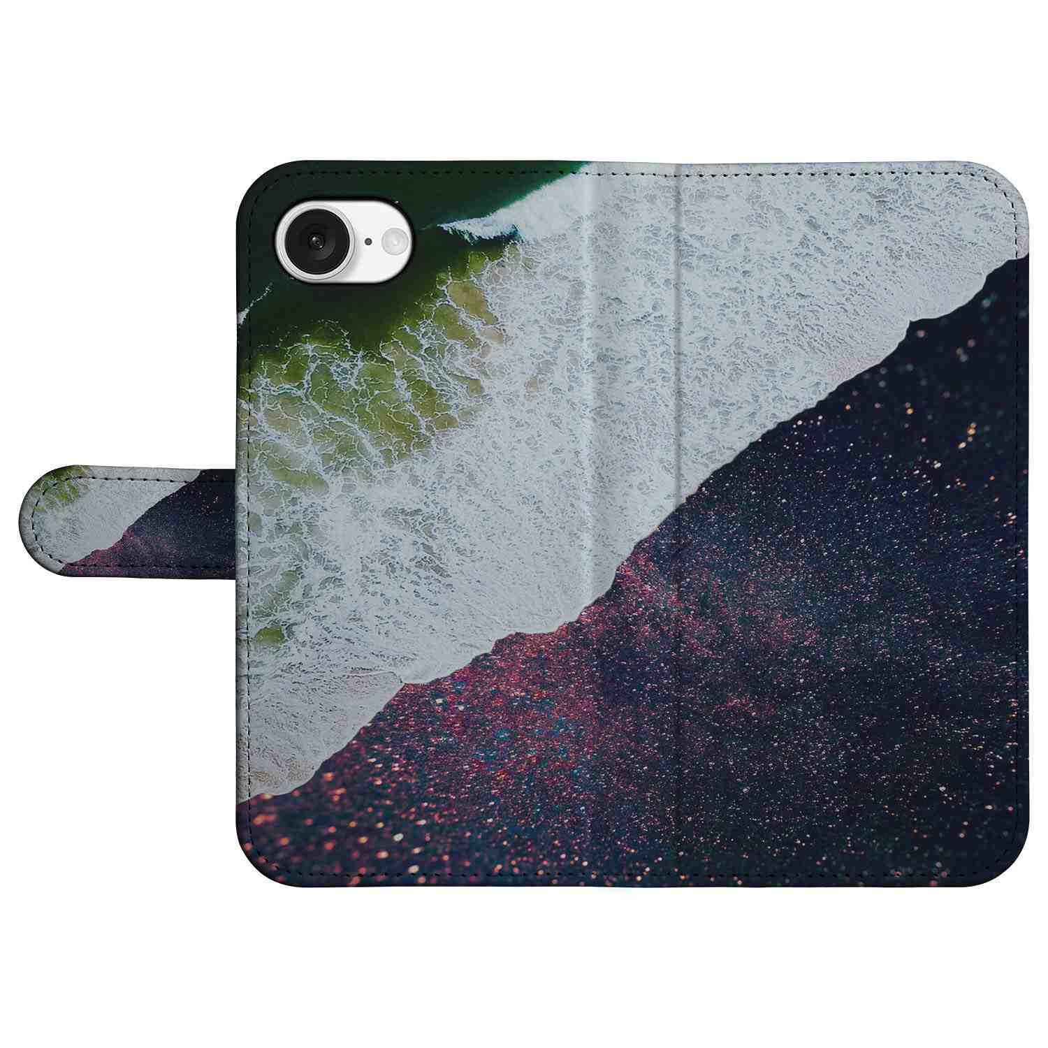 iPhone 16e Book Case Sea in Space boekhoesje abstract kunstwerk aanzicht