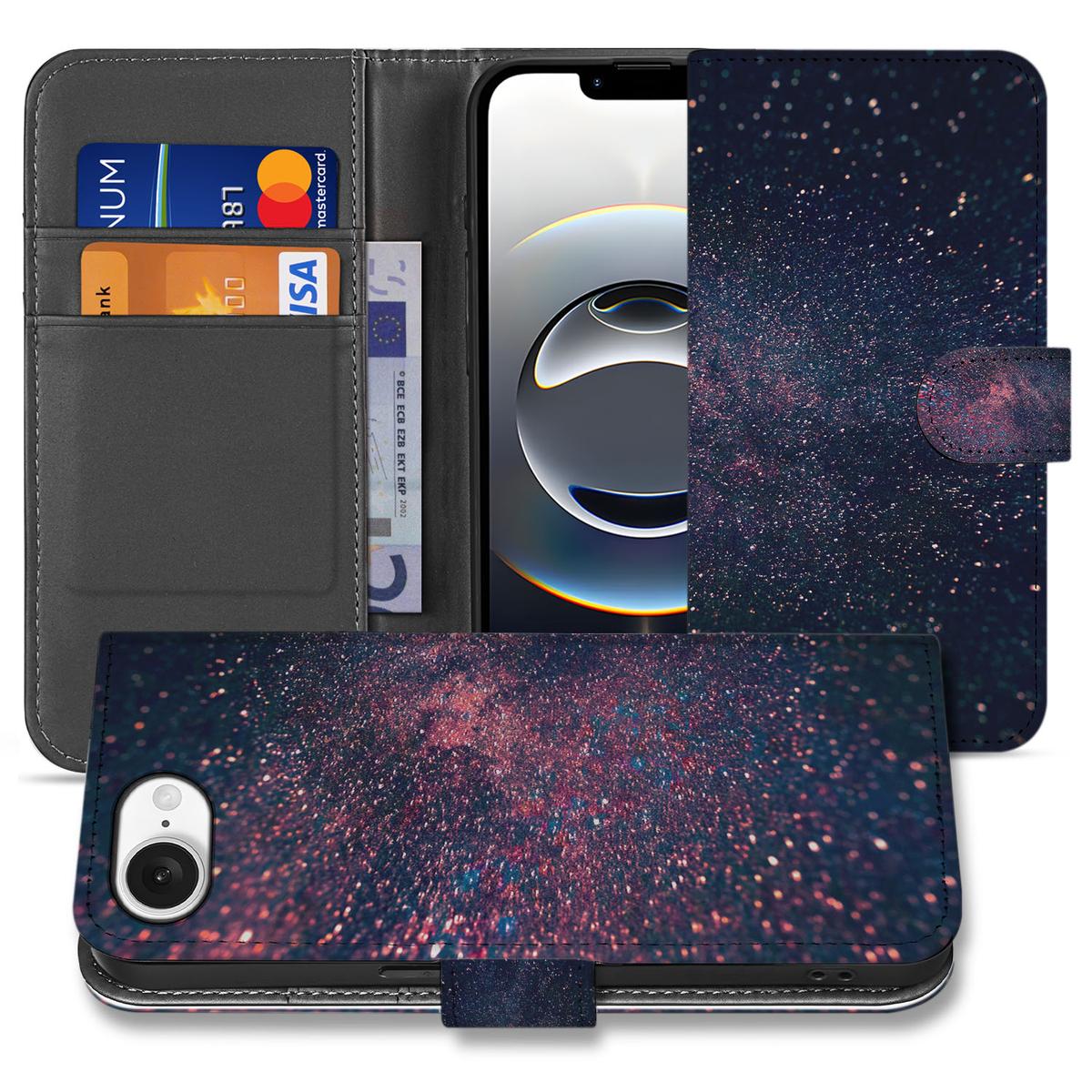 iPhone 16e Book Case Stars boek hoesje sterren glitters design aanzicht