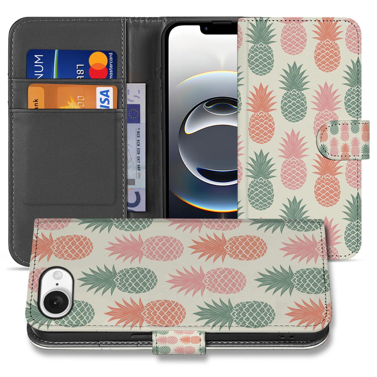 iPhone 16e Book Cover Ananas telefoonhoesje ananas design voorkant achterkant