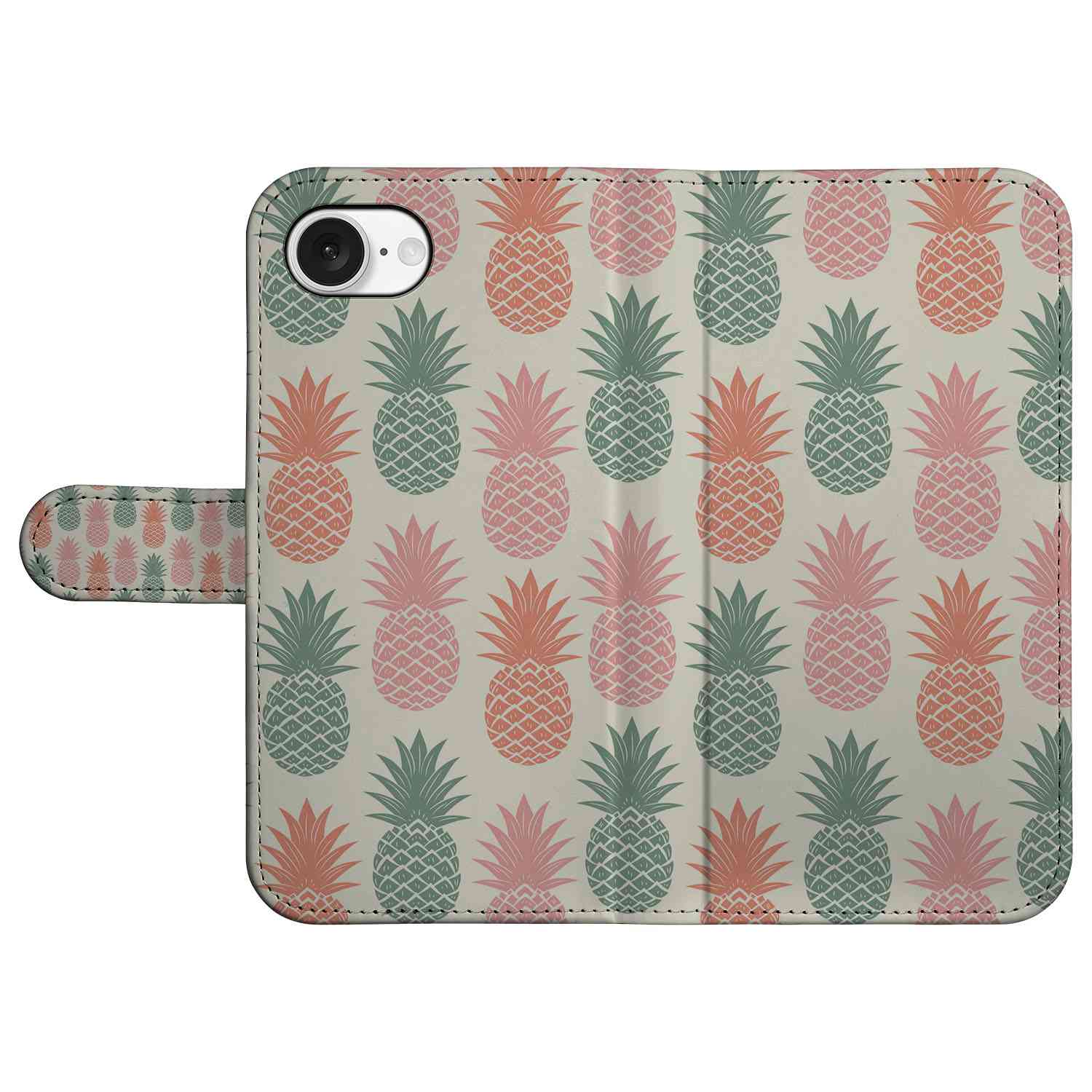 iPhone 16e Book Cover Ananas telefoonhoesje ananas design vooraanzicht