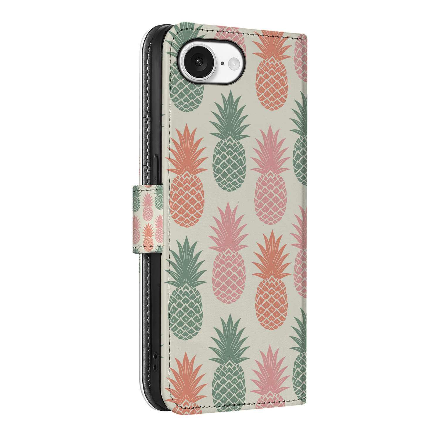 iPhone 16e Book Cover Ananas telefoonhoesje ananas design zijaanzicht