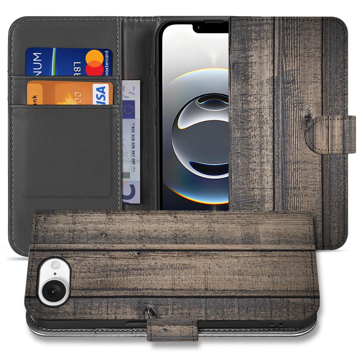 iPhone 16e Book Style Case Steigerhout bookstyle case steigerhout aanzicht