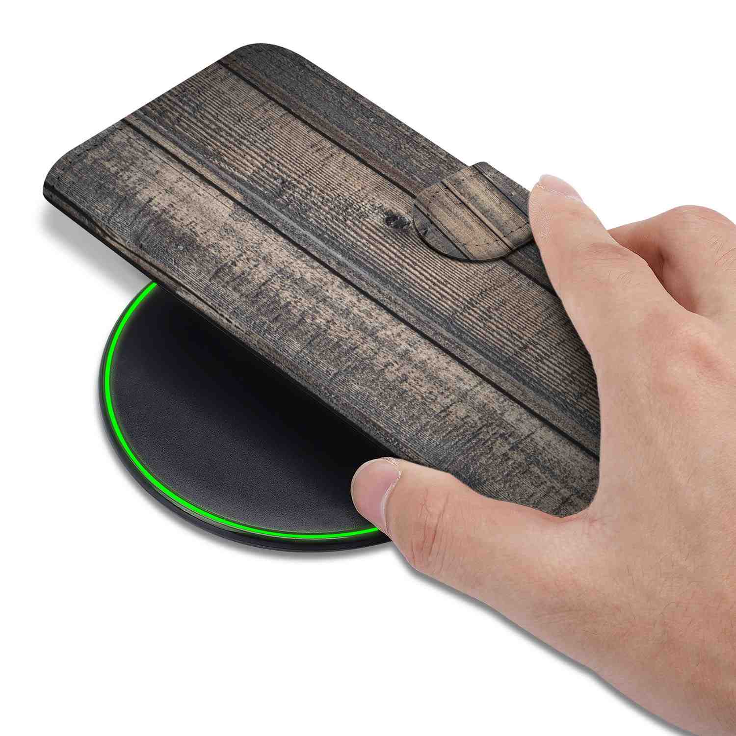 iPhone 16e Book Style Case Steigerhout design hout aanzicht