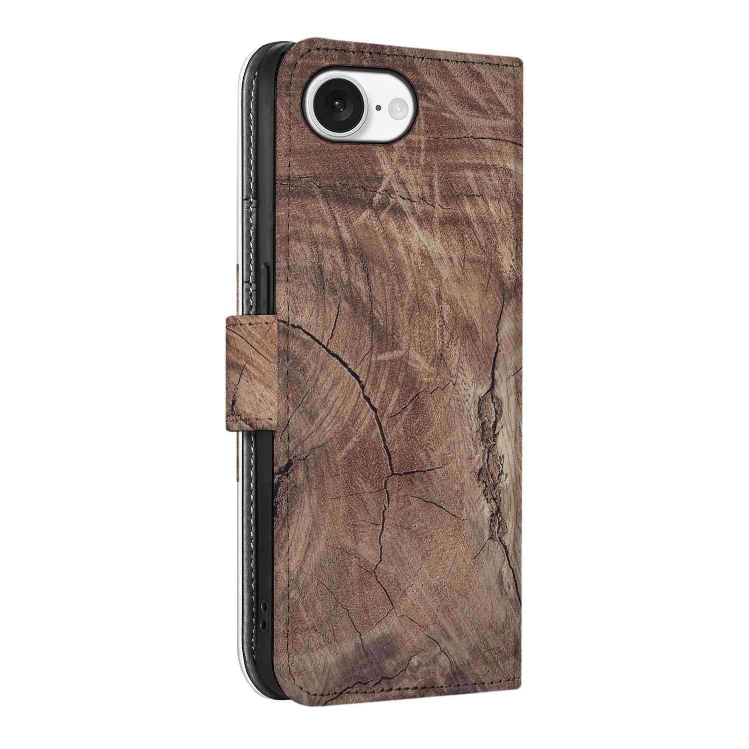 iPhone 16e Book Style Case Tree Trunk telefoonhoesje boomstam aanzicht