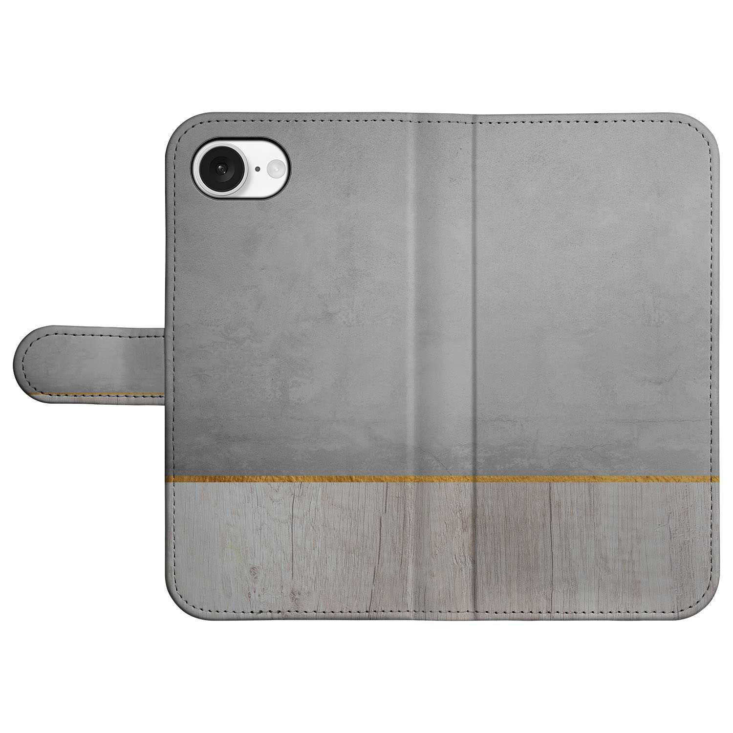 iPhone 16e Book Style Case Wood Concrete betondesign voorkant