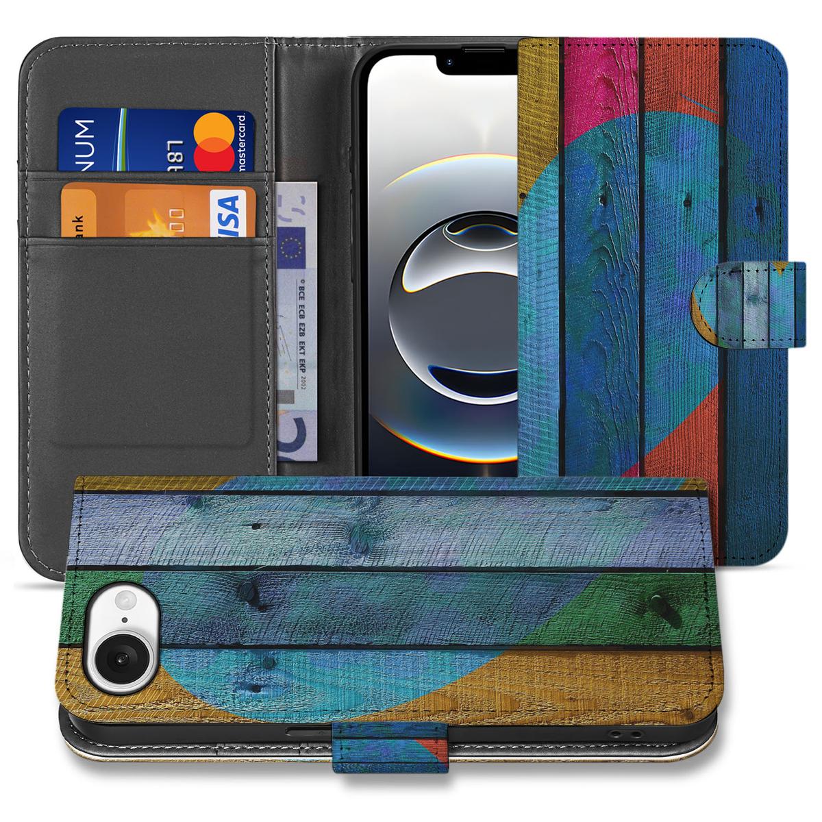 iPhone 16e Book Style Case Wood Heart Cadeau voor je Vriend design hart boekhoesje aanzicht