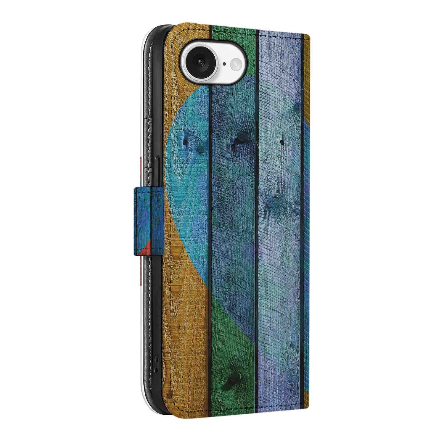 iPhone 16e Book Style Case Wood Heart Cadeau voor je Vriend boekhoesje hartje design zijkant