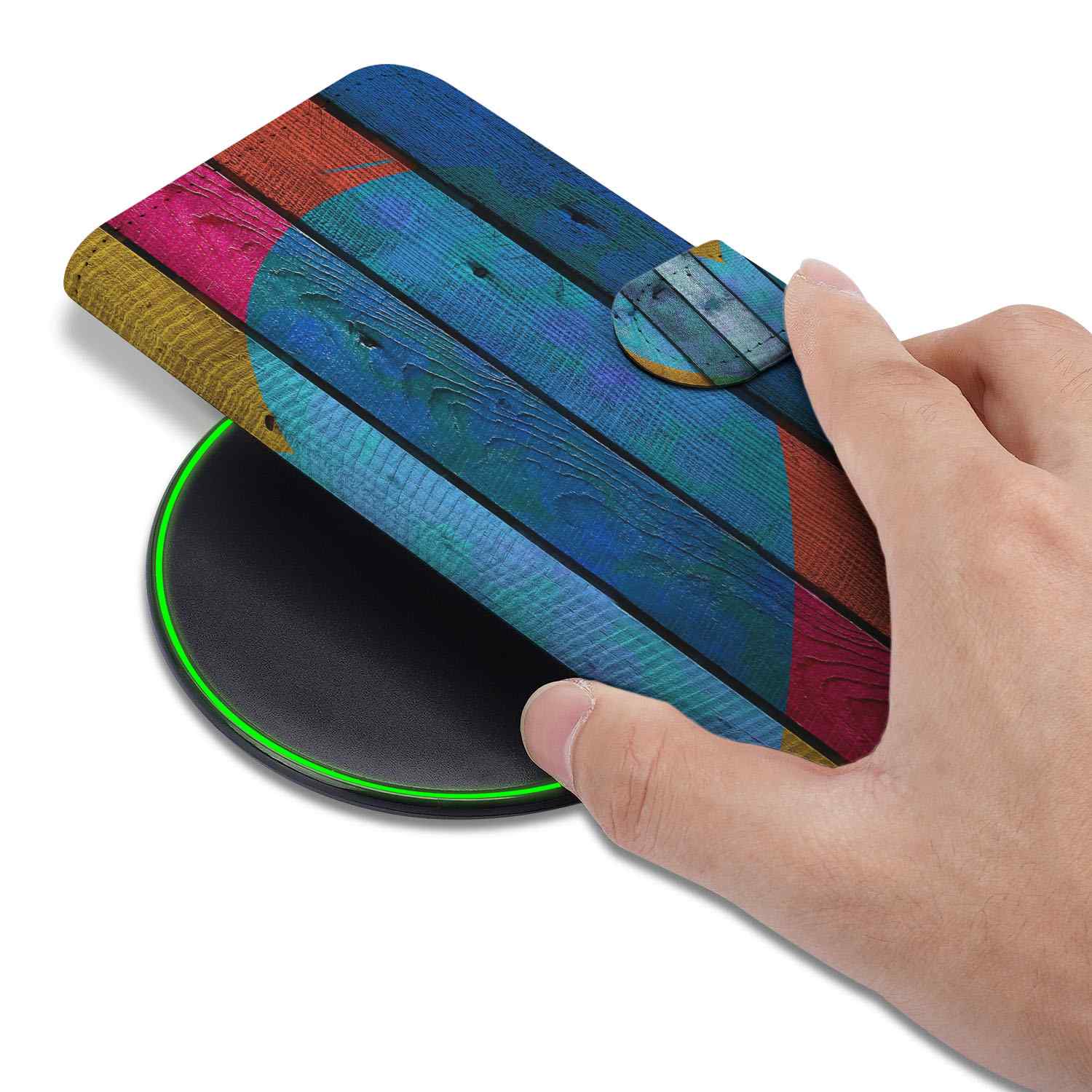 iPhone 16e Book Style Case Wood Heart cadeau voor je vriend hand opening design