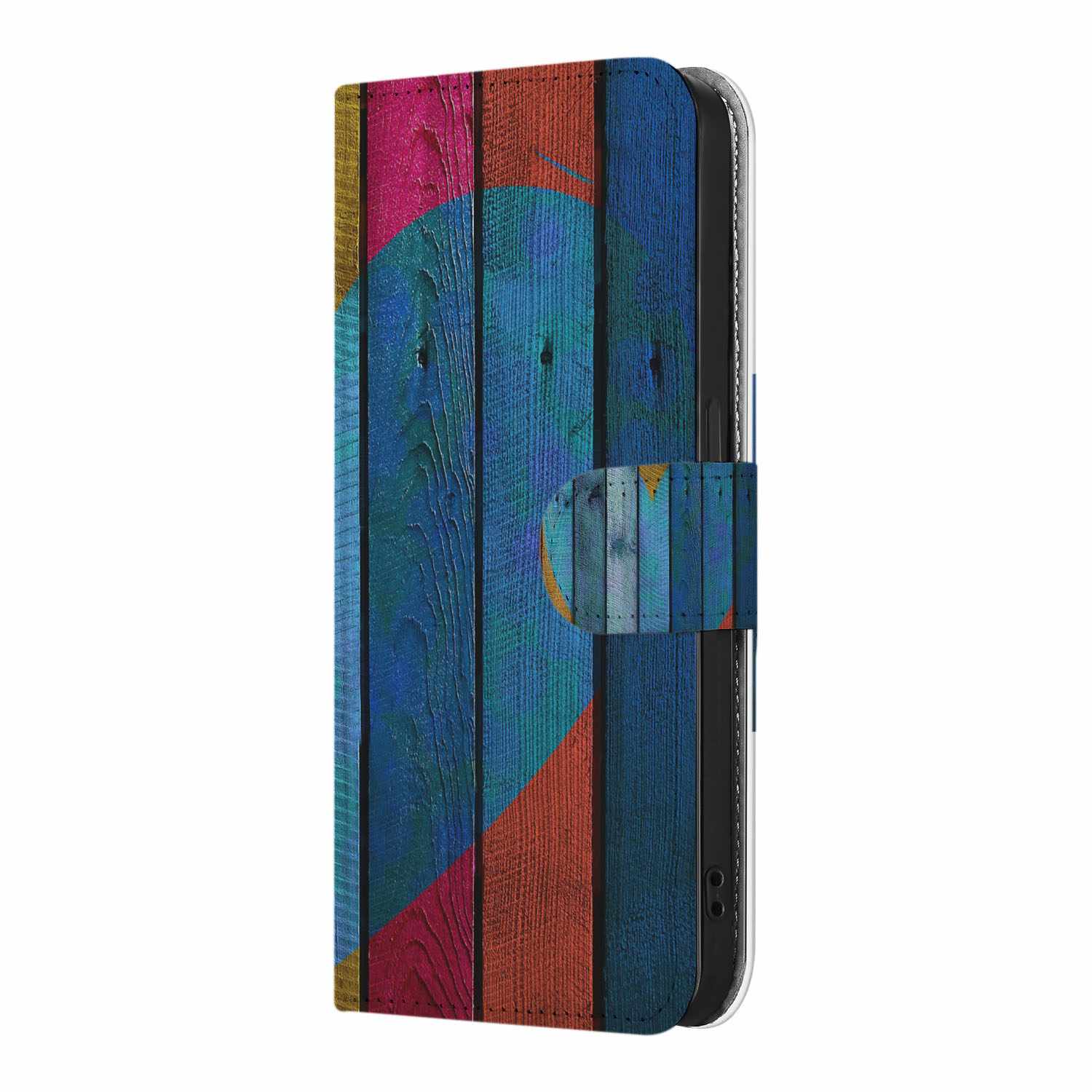 iPhone 16e Book Style Case Wood Heart Cadeau voor je Vriend boekhoesje hartje kleurfull zijkant