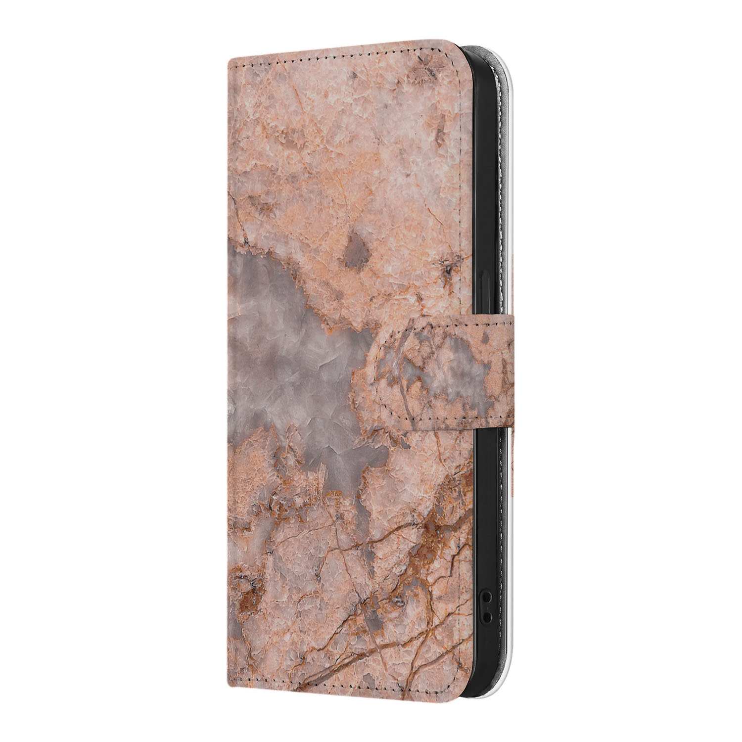 iPhone 16e Bookcase Marmer Oranje bookcase marmer oranje zijaanzicht