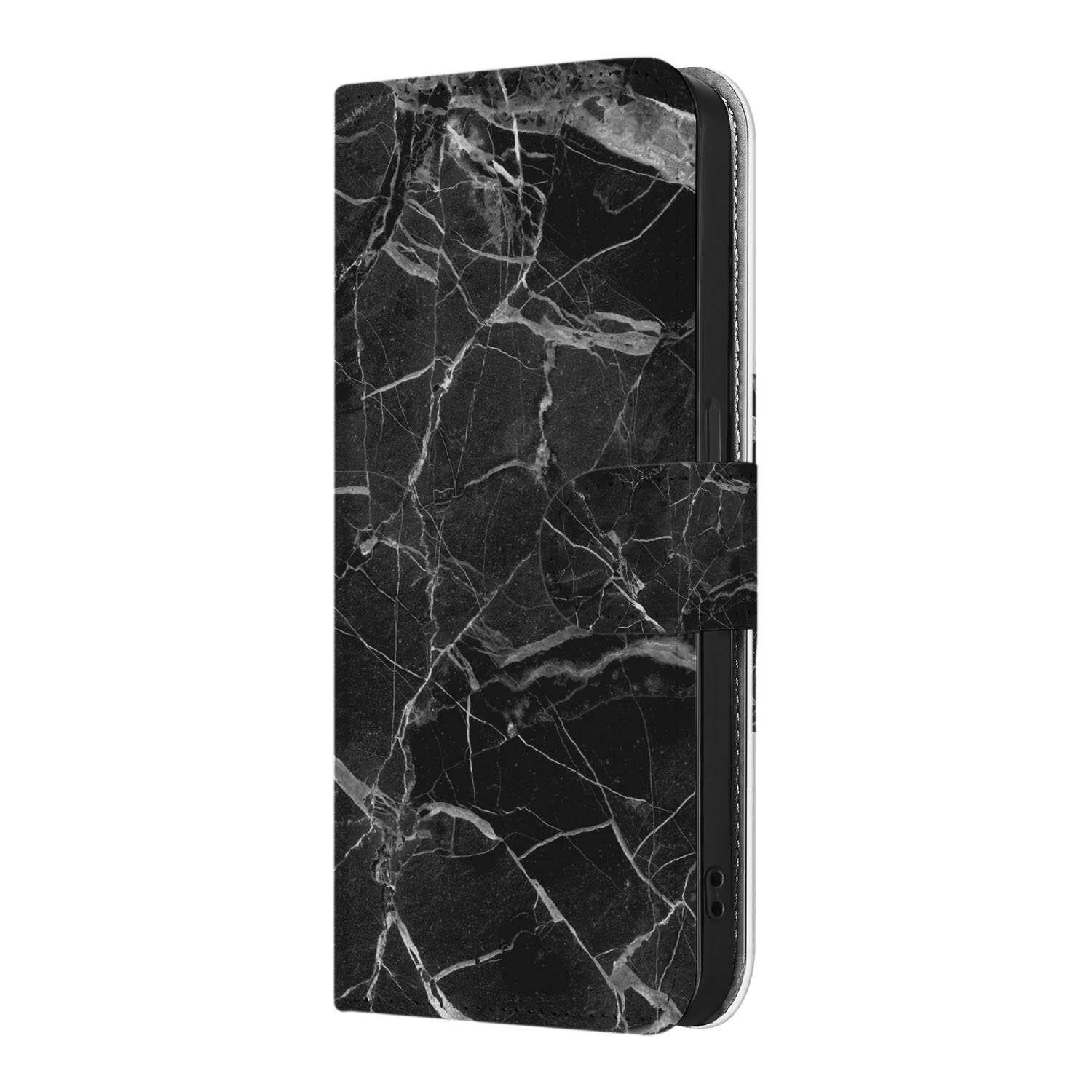 iPhone 16e Bookcase Marmer Zwart producttype bookcase designnaam zwart marmer aanzicht