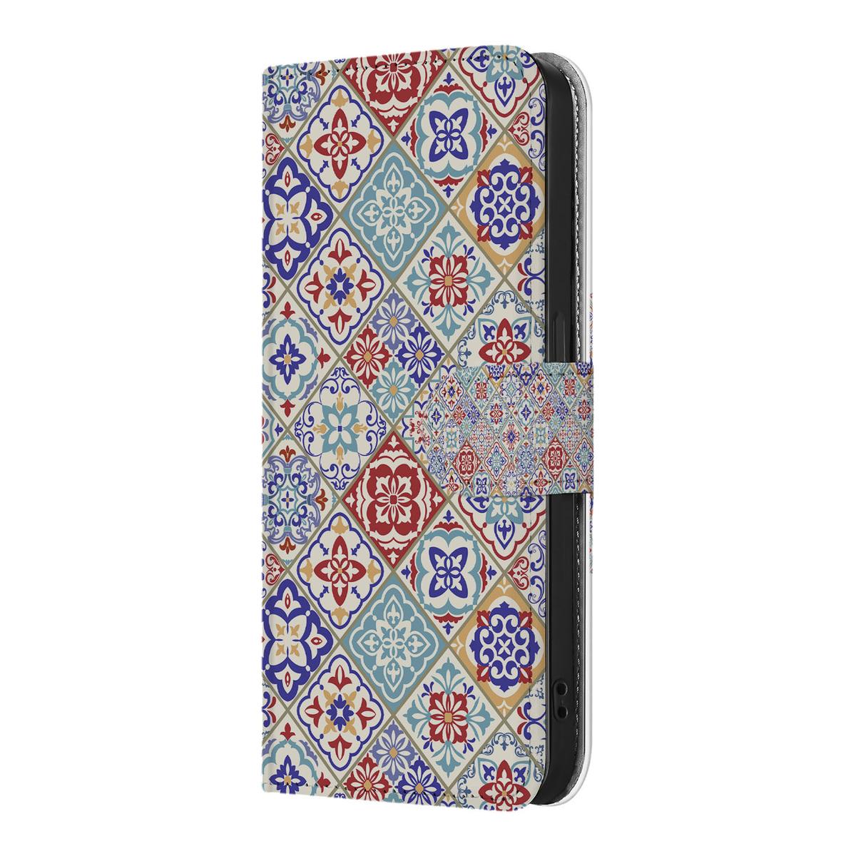 iPhone 16e Bookcase Tiles Color hoesje design tegels aanzicht