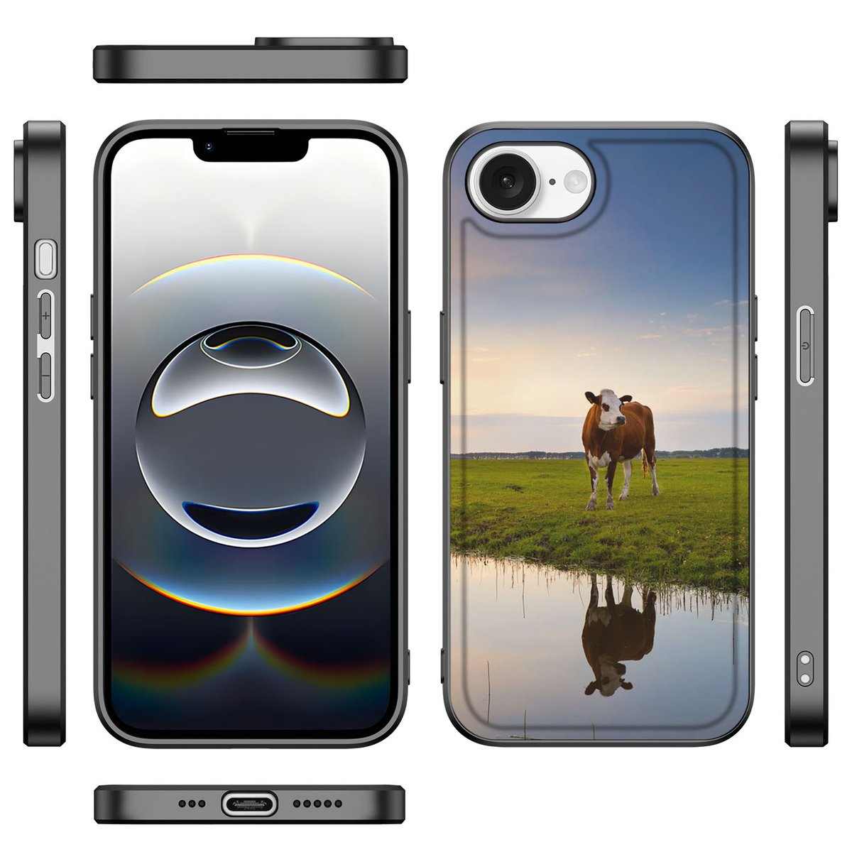 Apple iPhone 16e iPhone 16e Dierenprint Telefoonhoesje Koe voordienks zijkanten achterkant