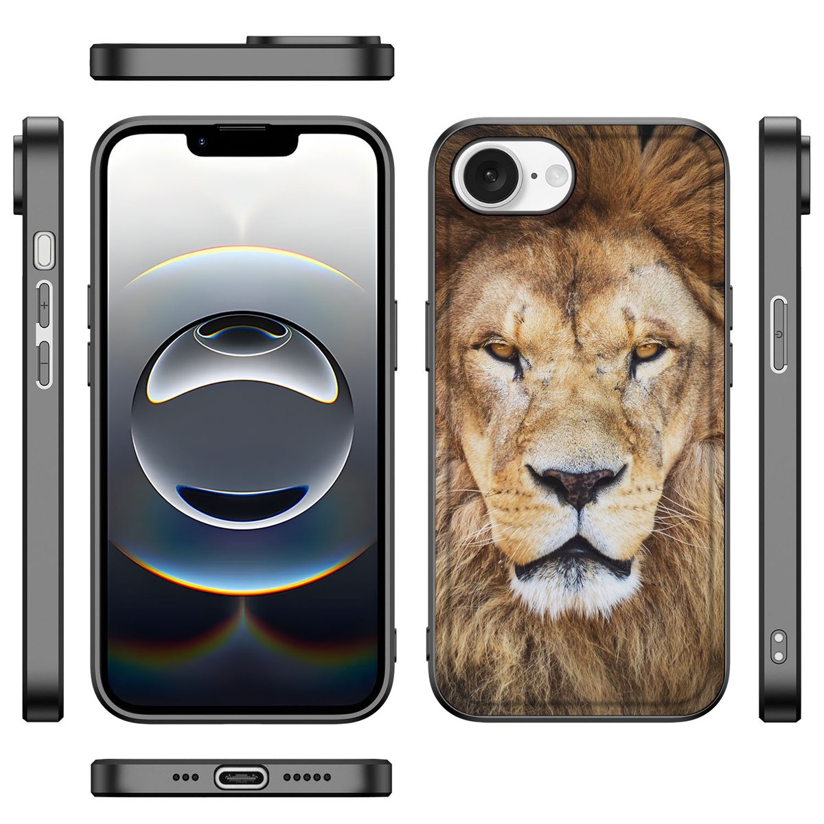 Apple iPhone 16e Dierenprint Telefoonhoesje Leeuw zijkant design leeuw