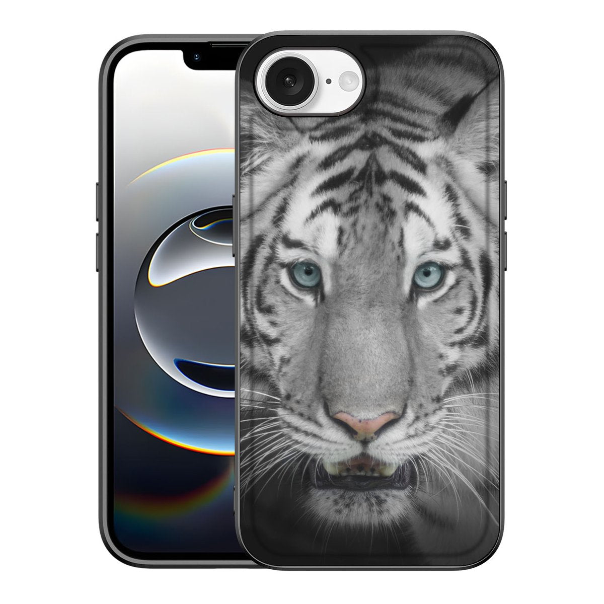 Apple iPhone 16e Dierenprint Telefoonhoesje Tijger tijgerprint af uitzicht