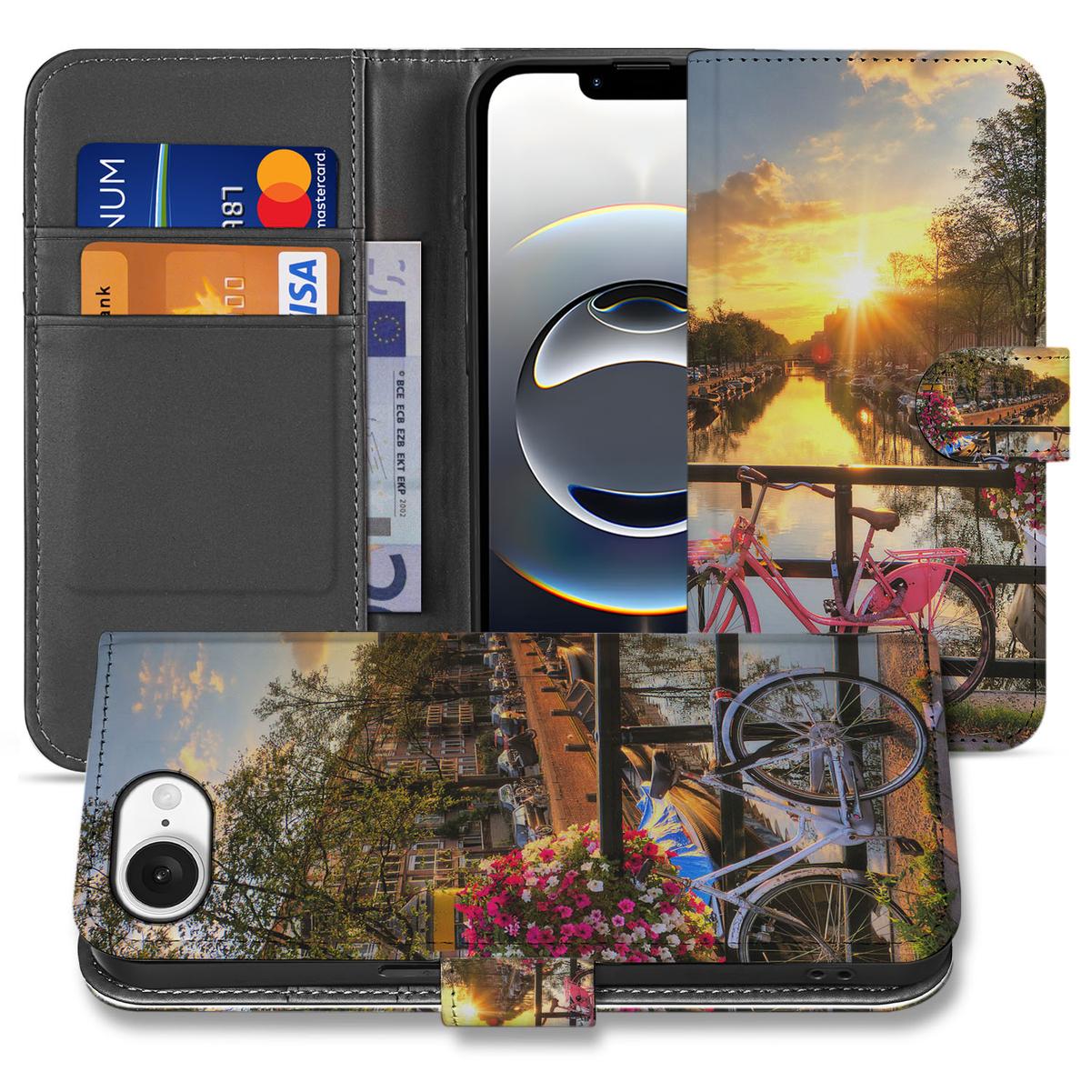 Apple iPhone 16e Flip Cover Amsterdamse Grachten design Amsterdam grachten fiets