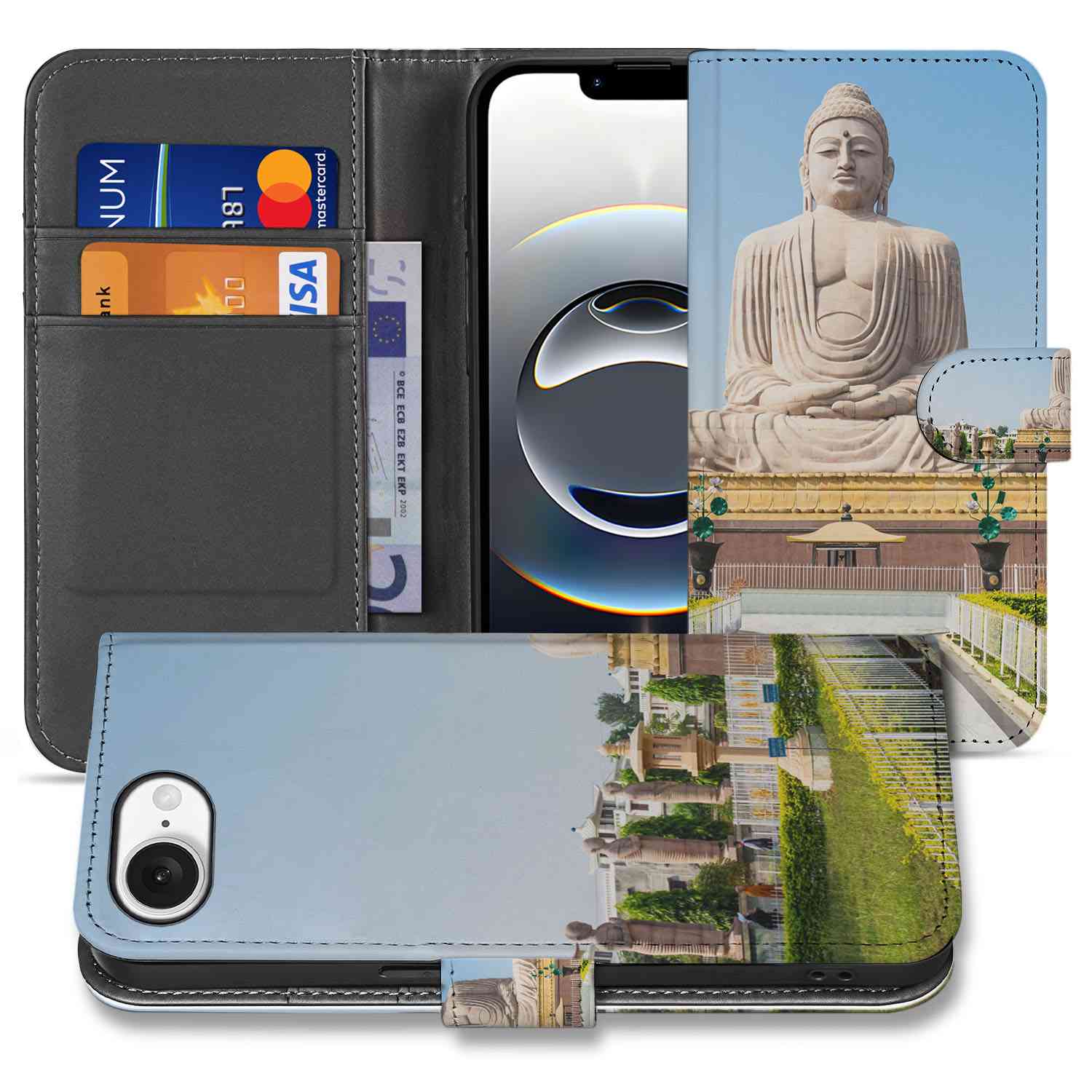 iPhone 16e Flip Cover Boeddha hoesje boeddha print binnenzijde