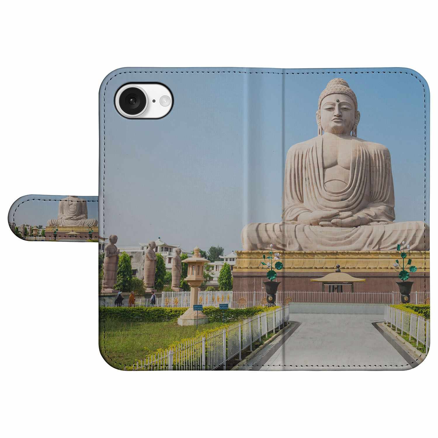 iPhone 16e Flip Cover Boeddha hoesje boeddha print voorkant