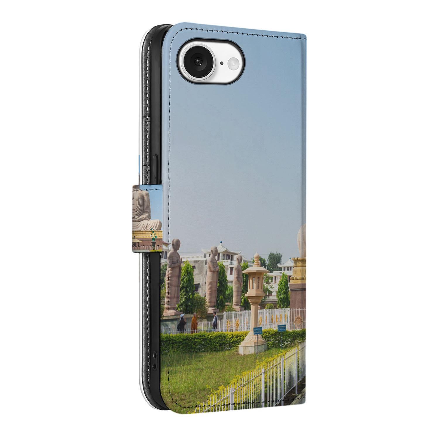 iPhone 16e Flip Cover Boeddha hoesje boeddhabeelden buitenzijde
