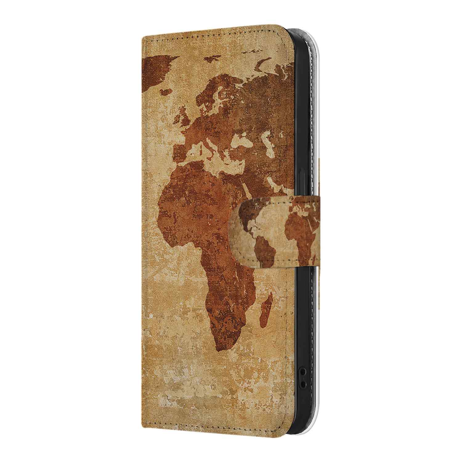 Apple iPhone 16e Flip Cover Wereldkaart wereldkaart design aanzicht