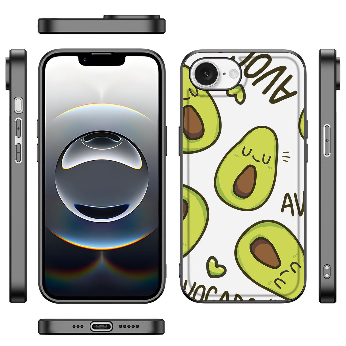 Apple iPhone 16e Hoesje Avocado Singing design avocado zijkanten