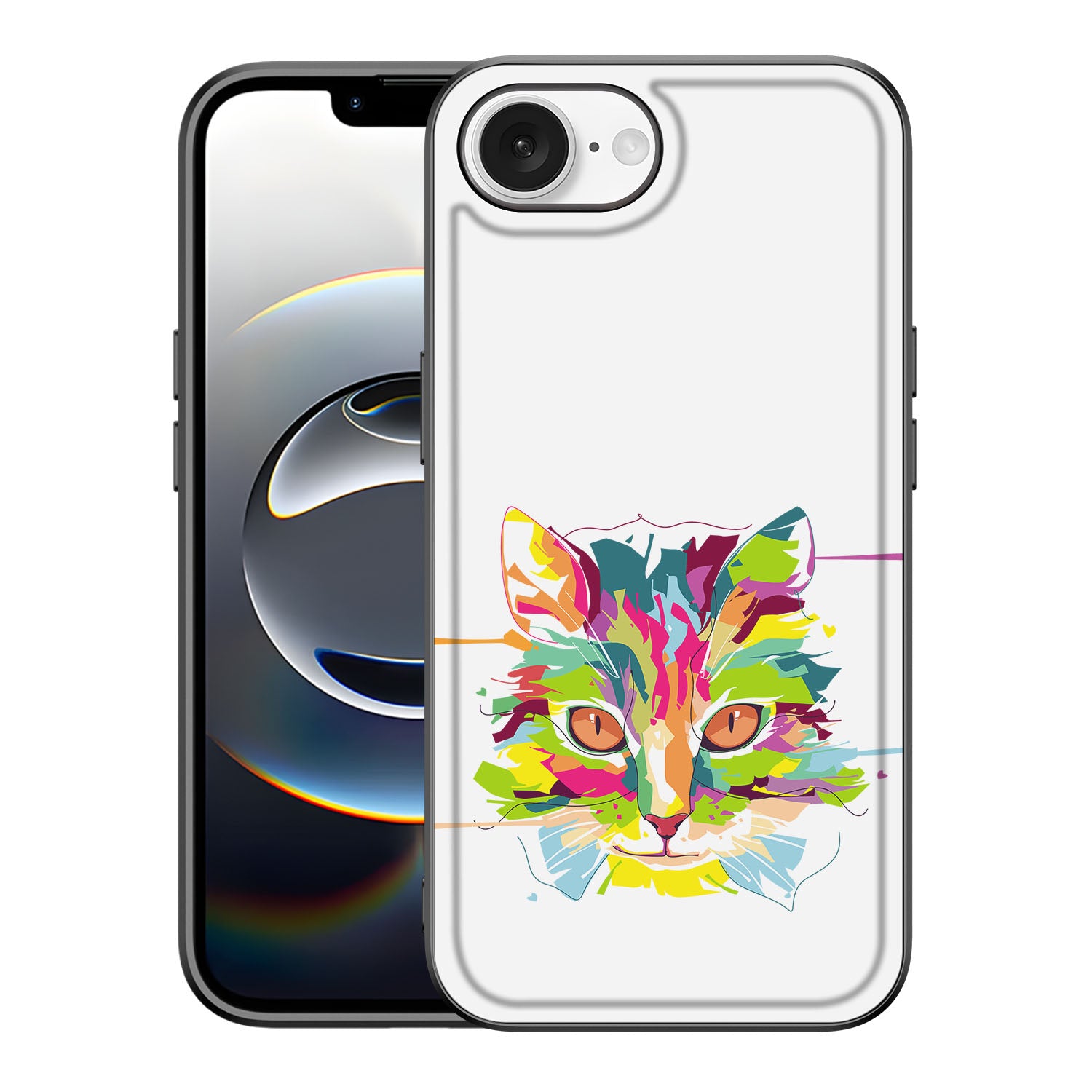 Apple iPhone 16e hoesje Cat Color illustraties achterkant zwart