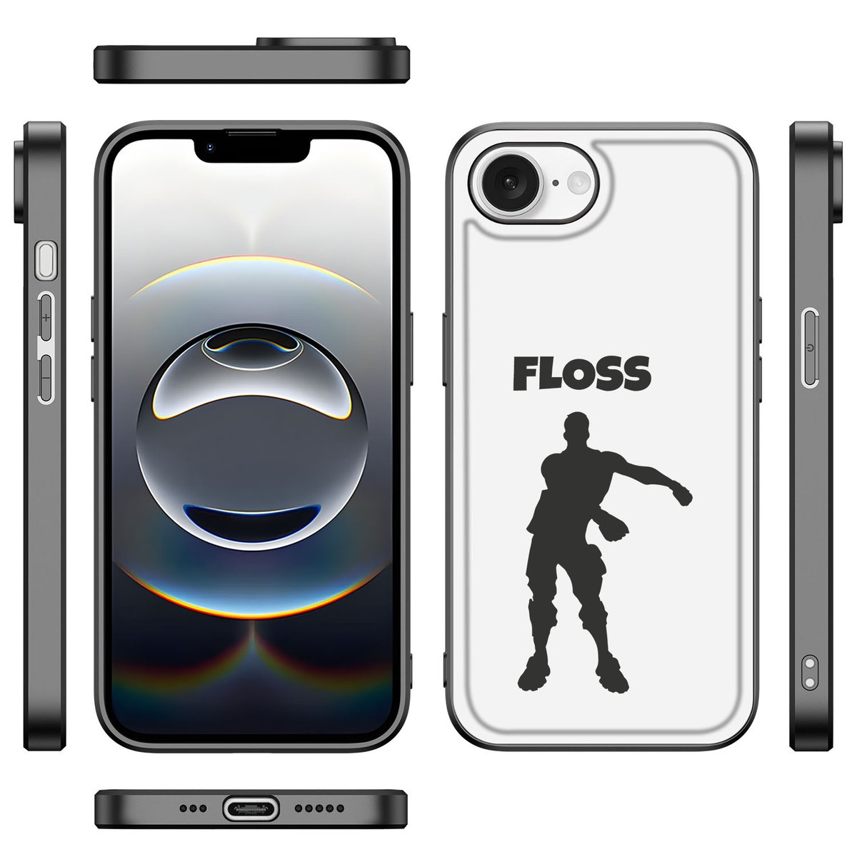 Apple iPhone 16e Hoesje Floss back cover illustraties zwart
