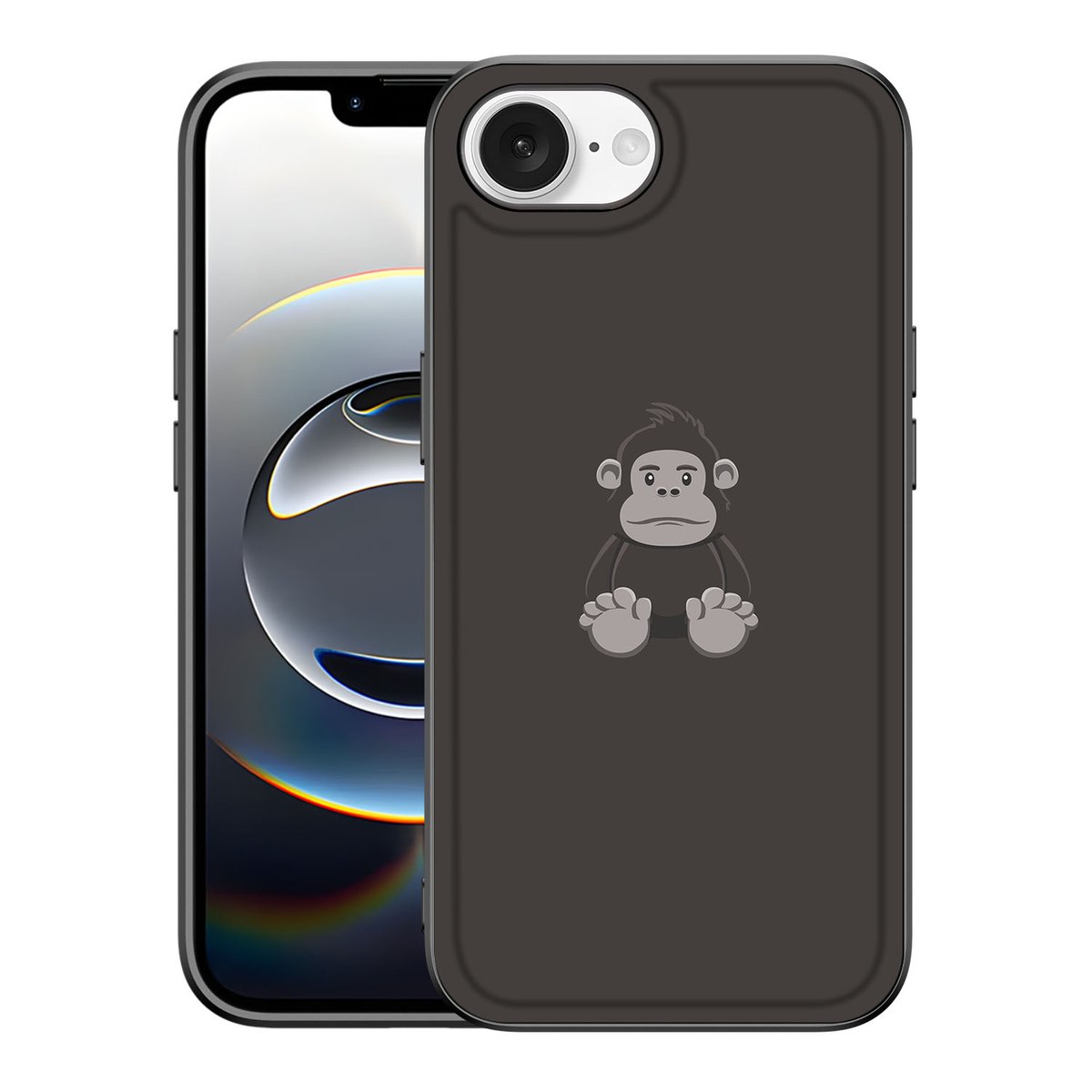 Apple iPhone 16e hoesje Gorilla illustraties zwart achterzijde