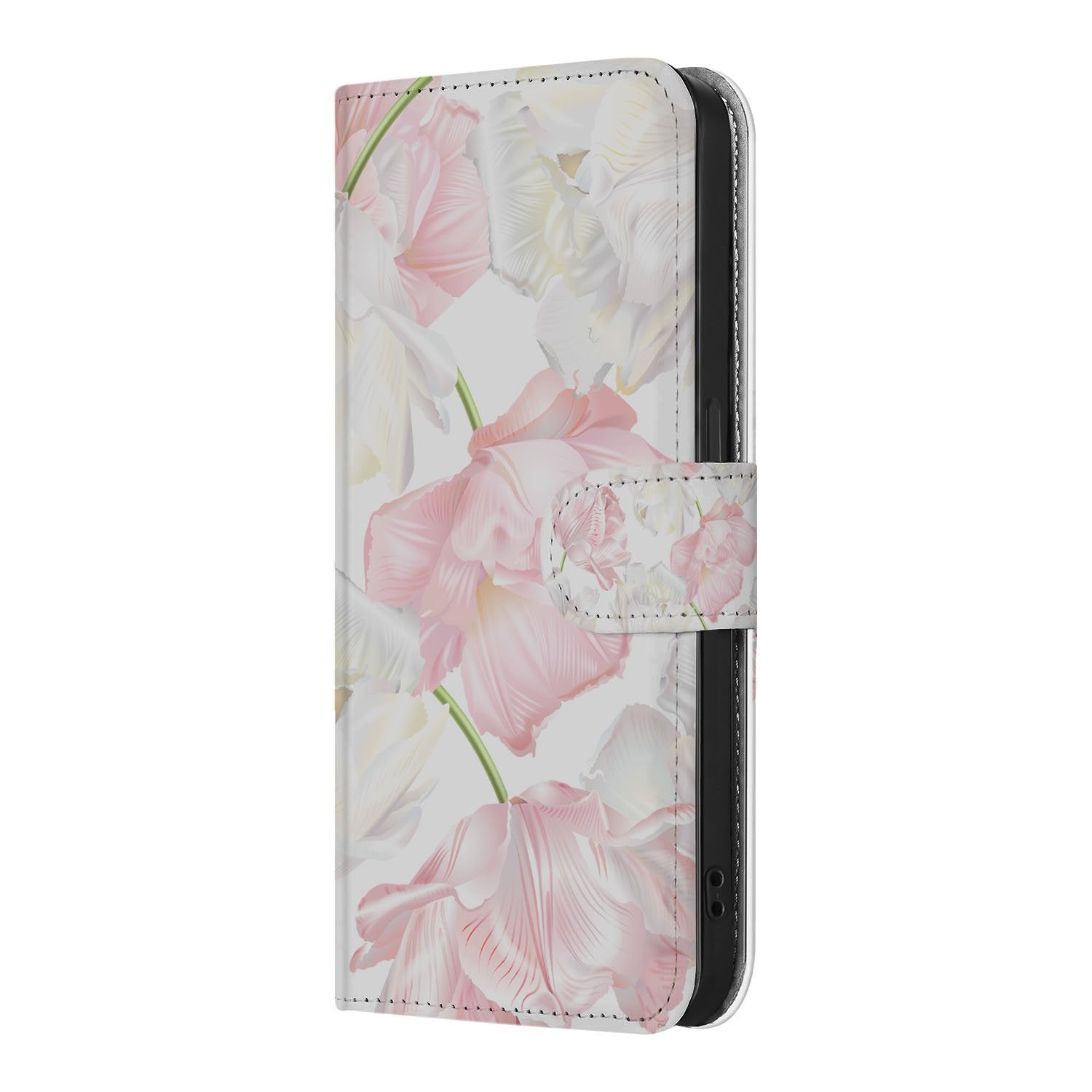 iPhone 16e Hoesje Lovely Flowers boekhoesje bloemen zijaanzicht