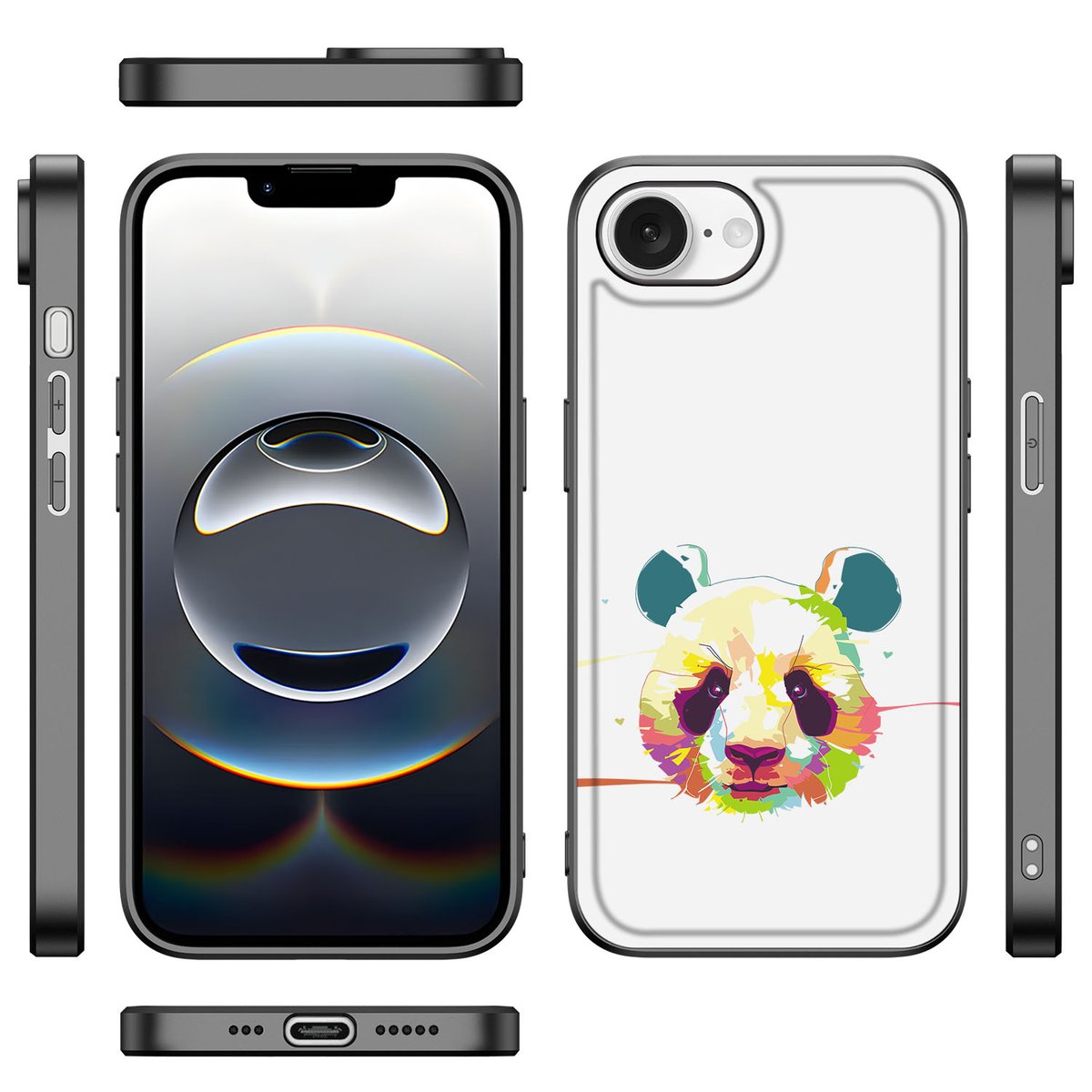 Apple iPhone 16e Hoesje Panda Color backcover panda design zijkanten