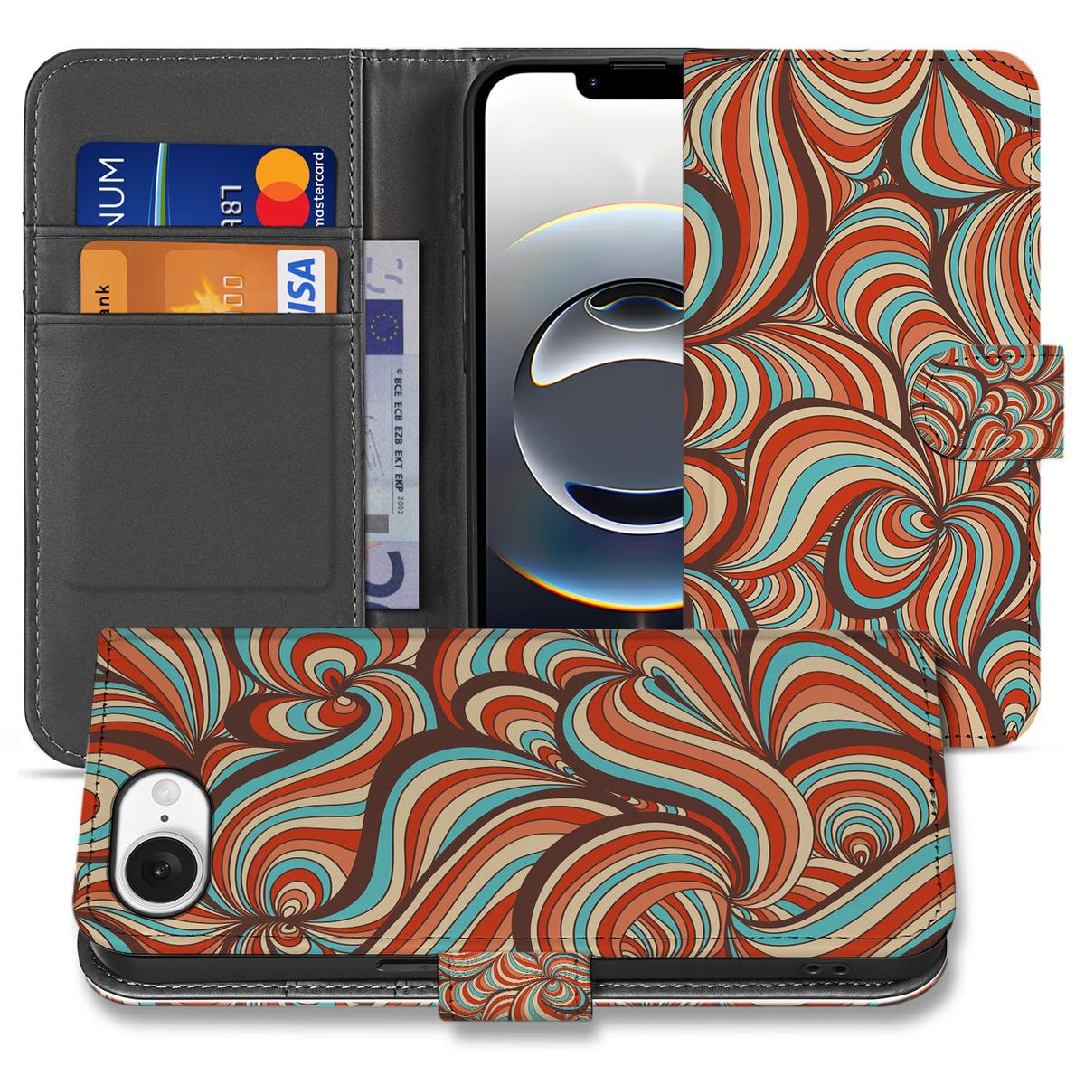 iPhone 16e Hoesje Retro bookcase designnaam voorkant achterkant