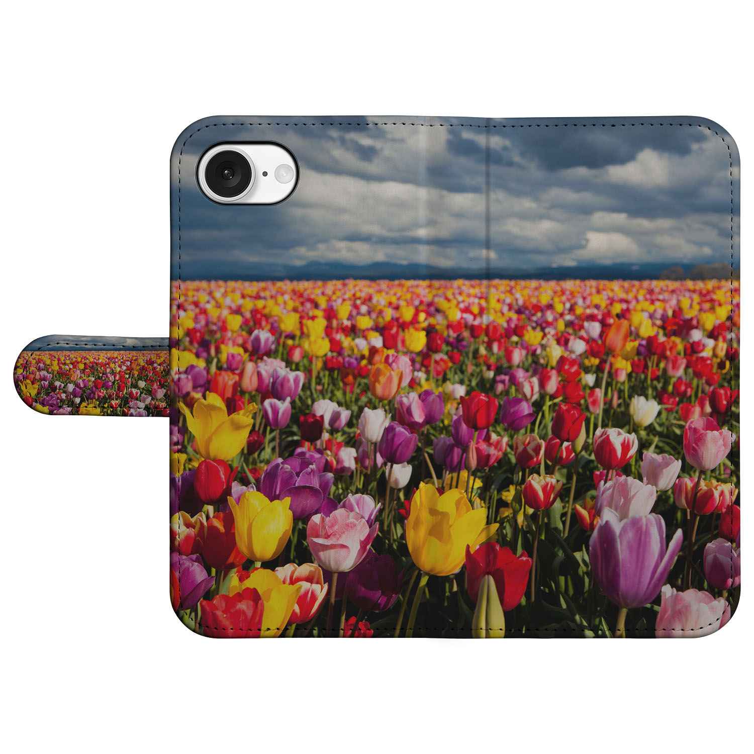iPhone 16e Hoesje Tulpen telefoonhoesje tulpenveld voorkant
