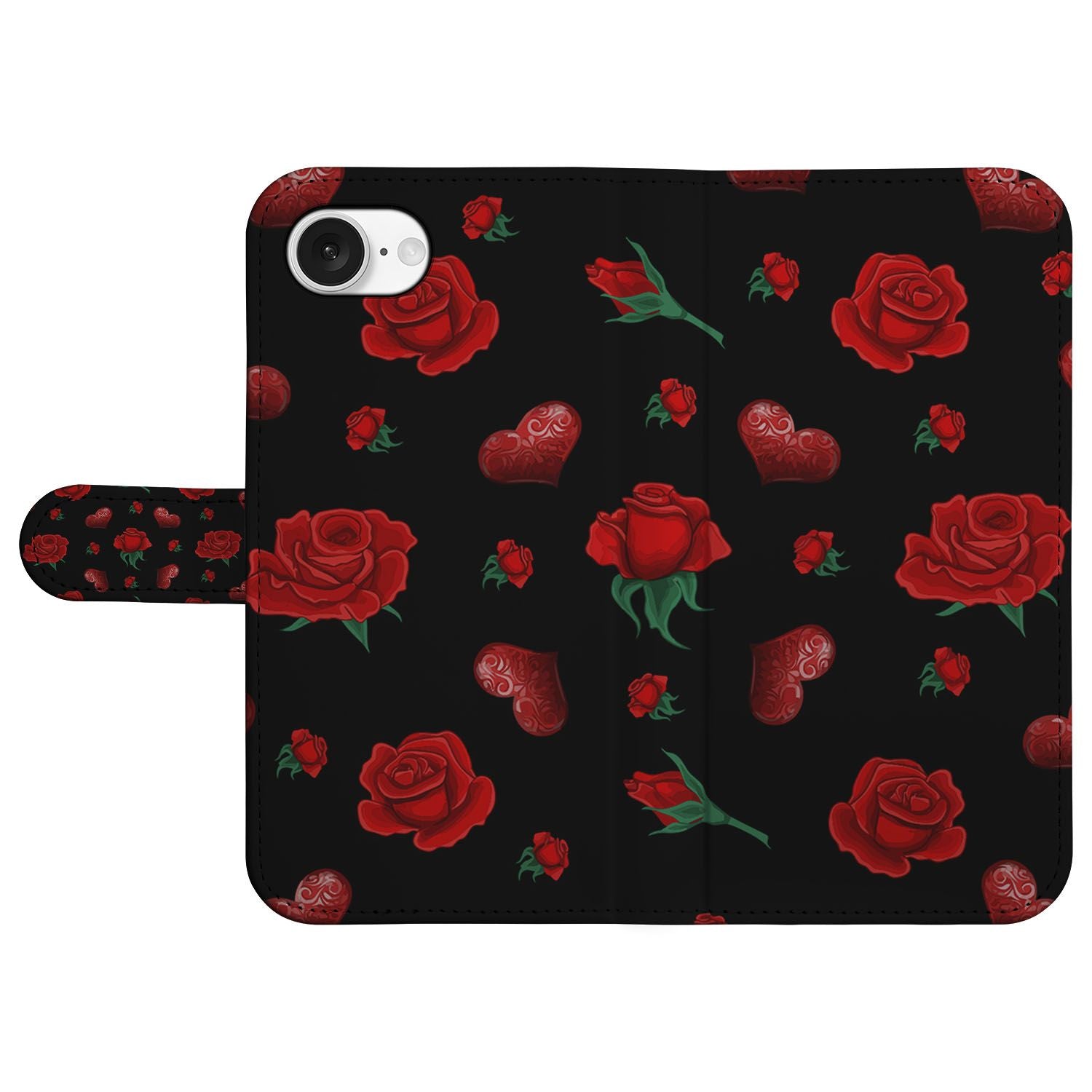 Apple iPhone 16e Leuk Hoesje Valentine bookcase hoesje bloemen design roze rozen aanzicht