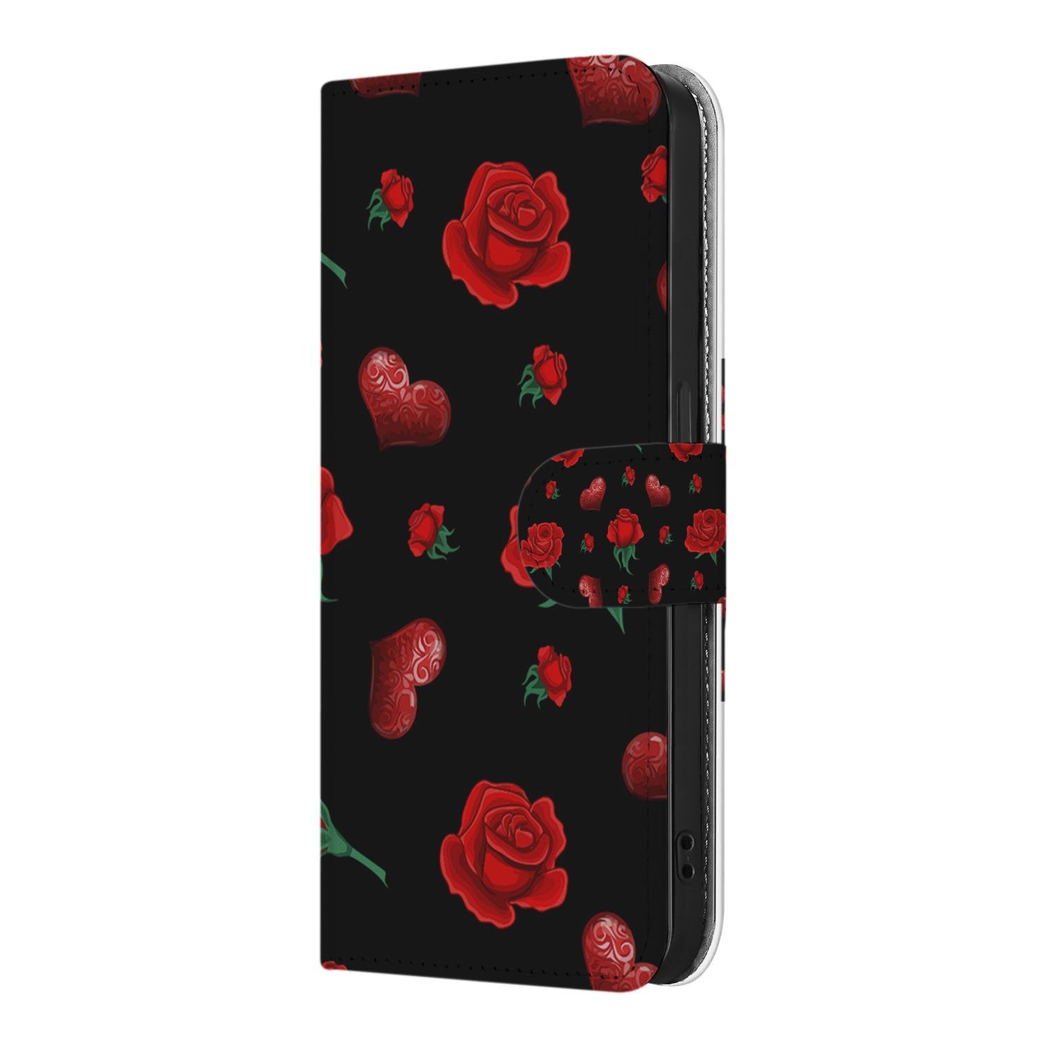 Apple iPhone 16e Leuk Hoesje Valentine bookcase design rozen aanzicht