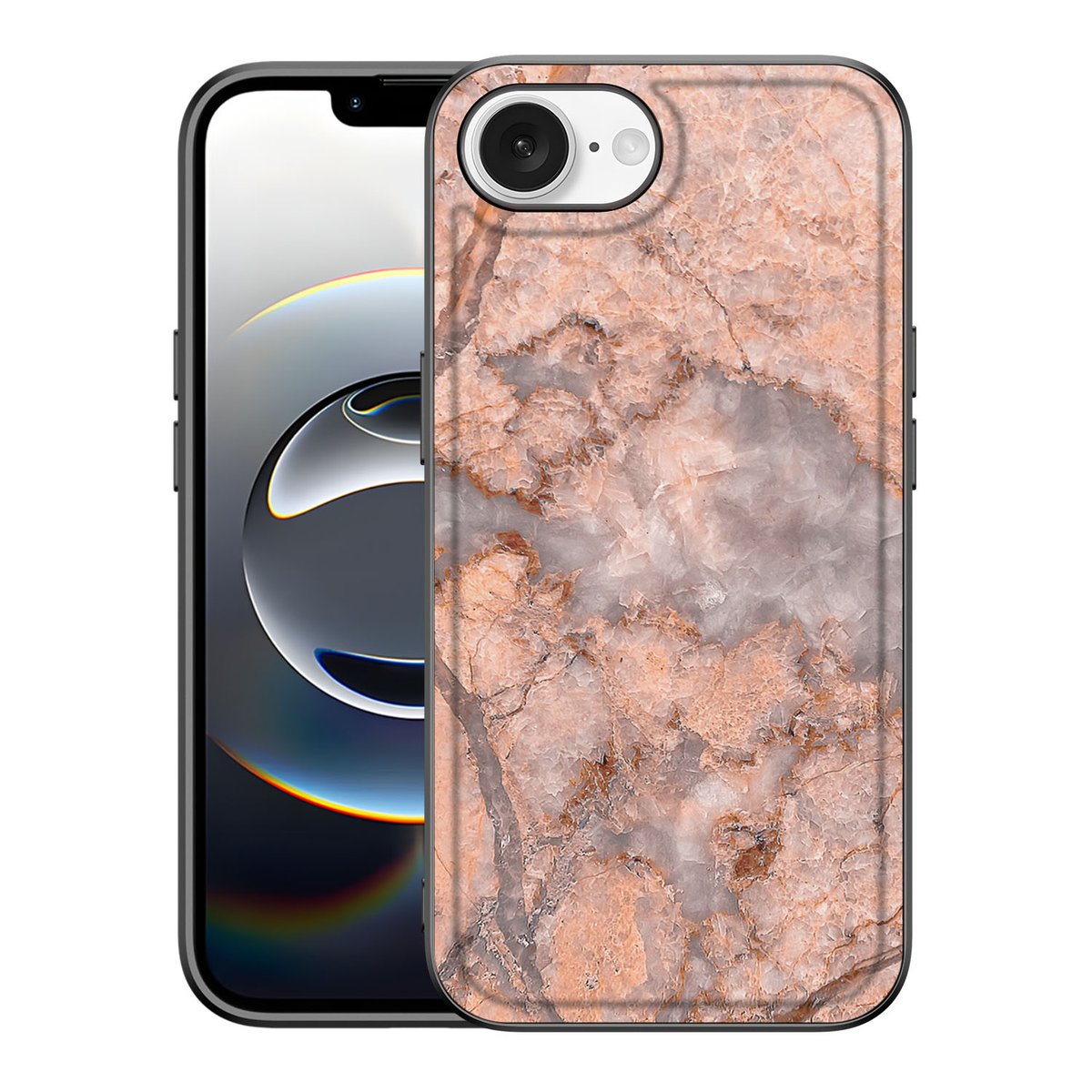 Apple iPhone 16e Marmeren Print Telefoonhoesje Marmer Oranje marmer print achterkant