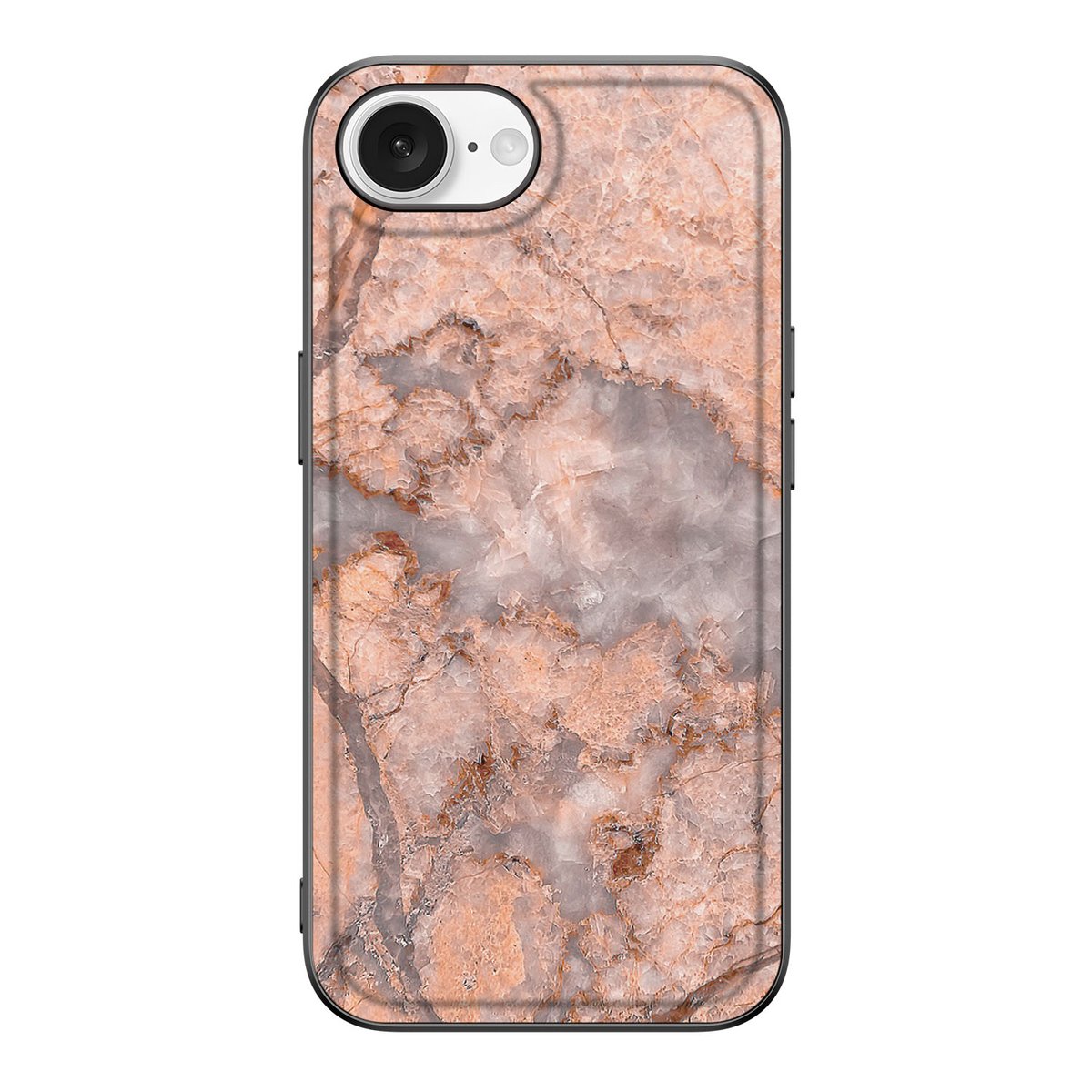 Apple iPhone 16e Marmeren Print Telefoonhoesje Marmer Oranje telefoonhoesje marmeren print achterkant