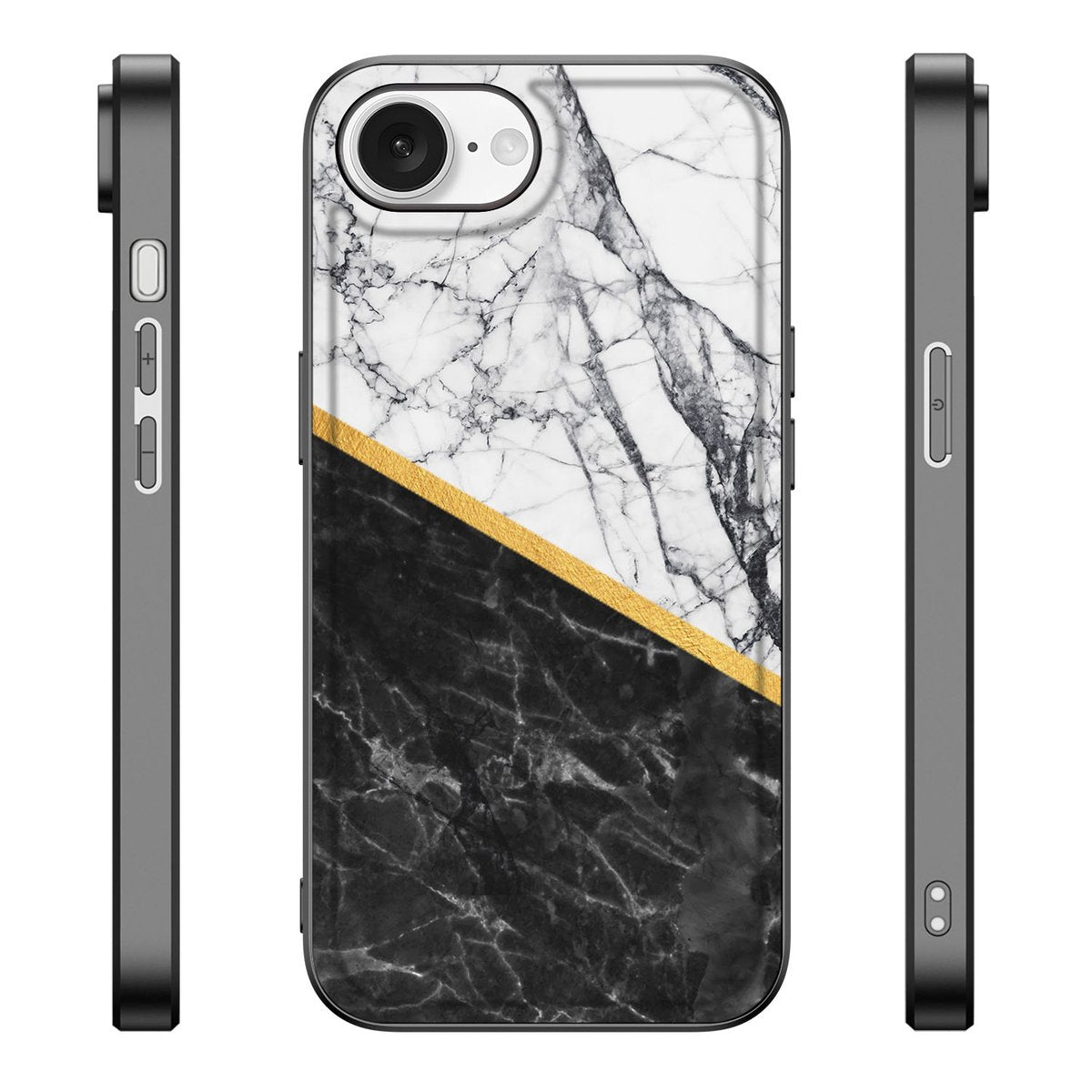 Apple iPhone 16e Marmeren Print Telefoonhoesje Marmer Wit Zwart - Origineel Cadeau Man design marmer print aanzicht