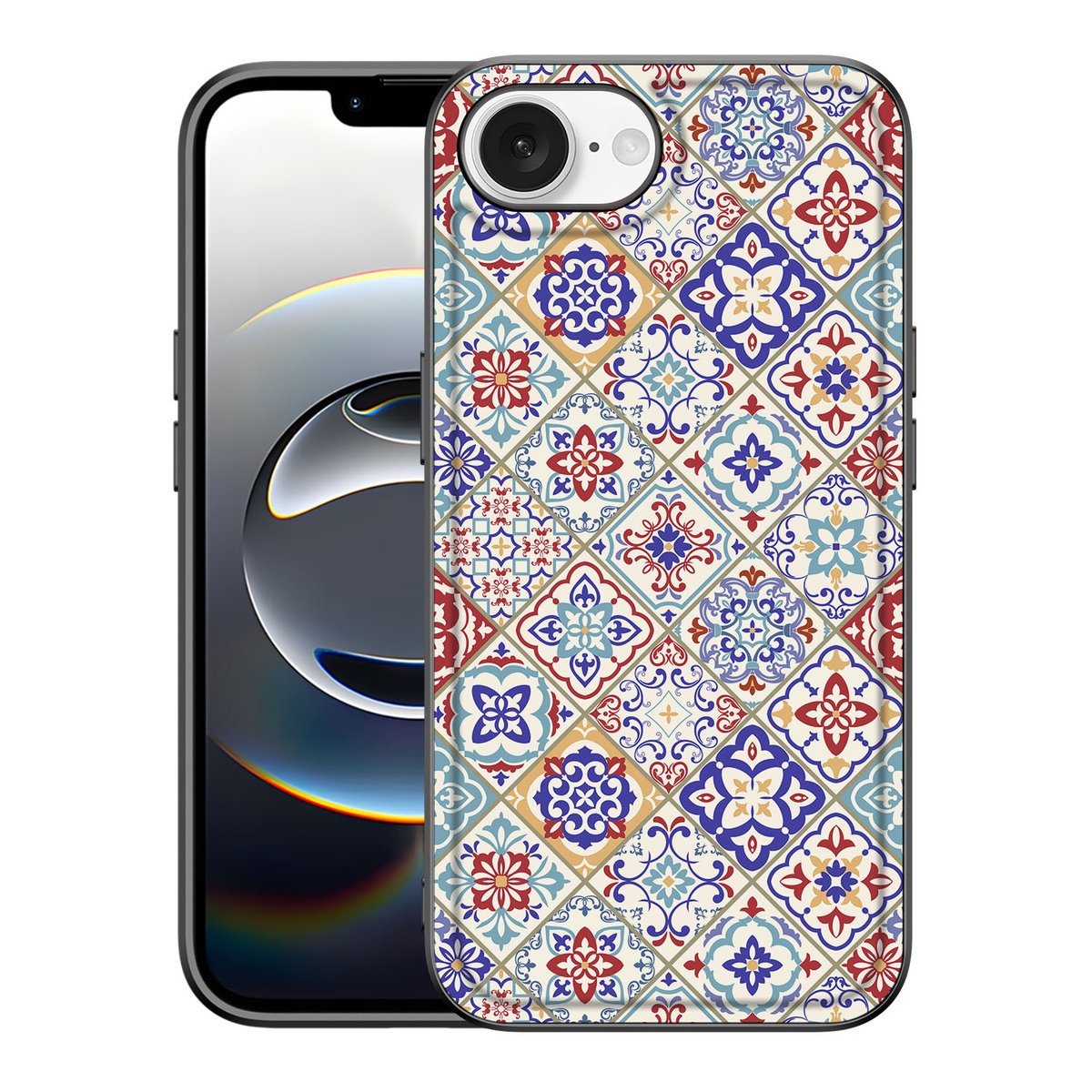 Apple iPhone 16e iPhone 16e Marmeren Print Telefoonhoesje Tiles Color achterzijde design kleurrijke tegels