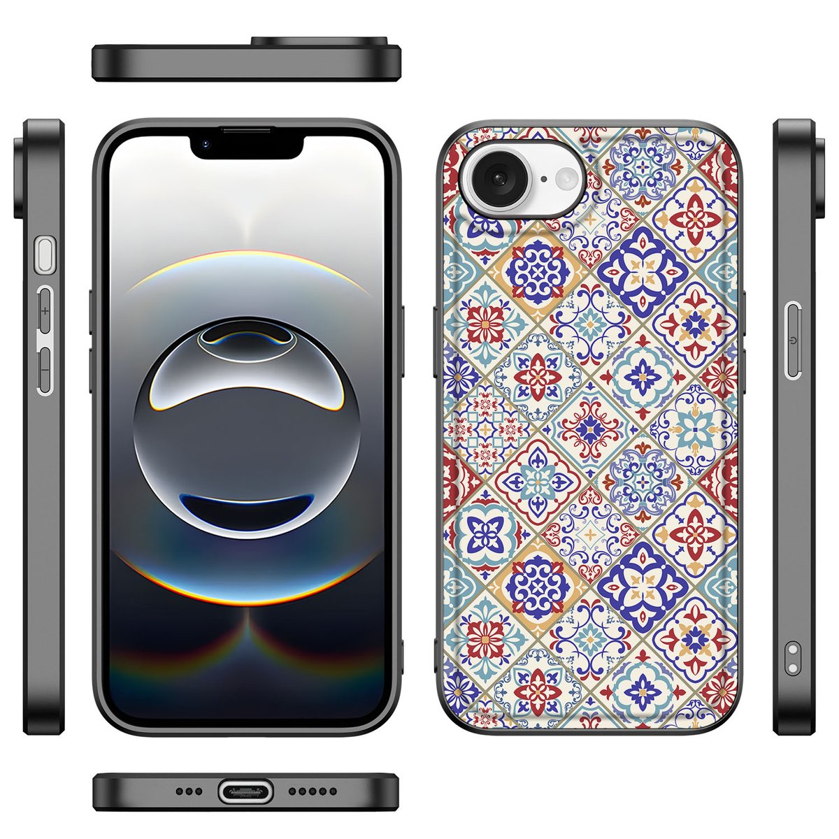 Apple iPhone 16e Marmeren Print Telefoonhoesje Tiles Color telefoonhoesje stenen print aanzicht