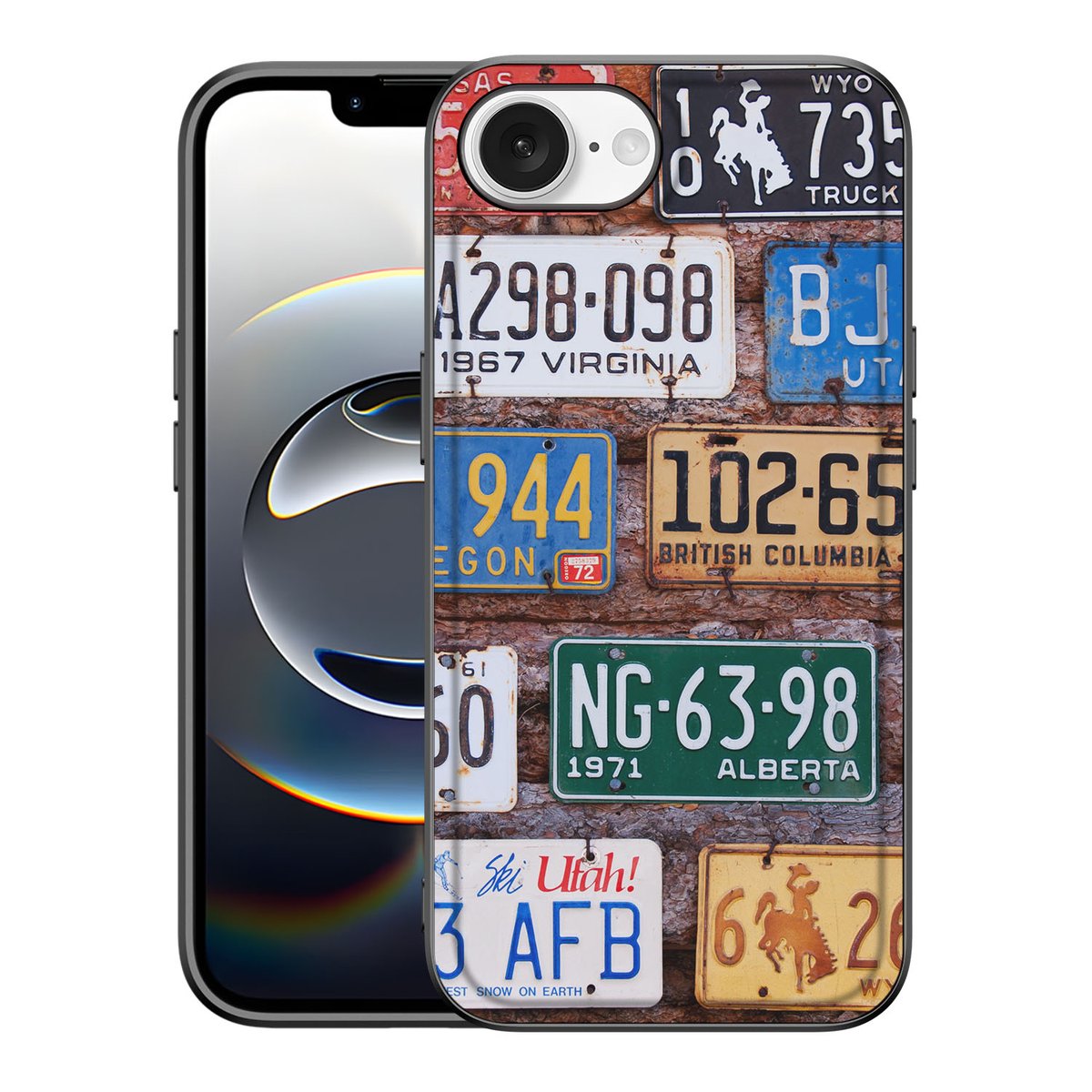 Apple iPhone 16e iPhone 16e Silicone Back Case Kentekenplaten vintage print vooraanzicht