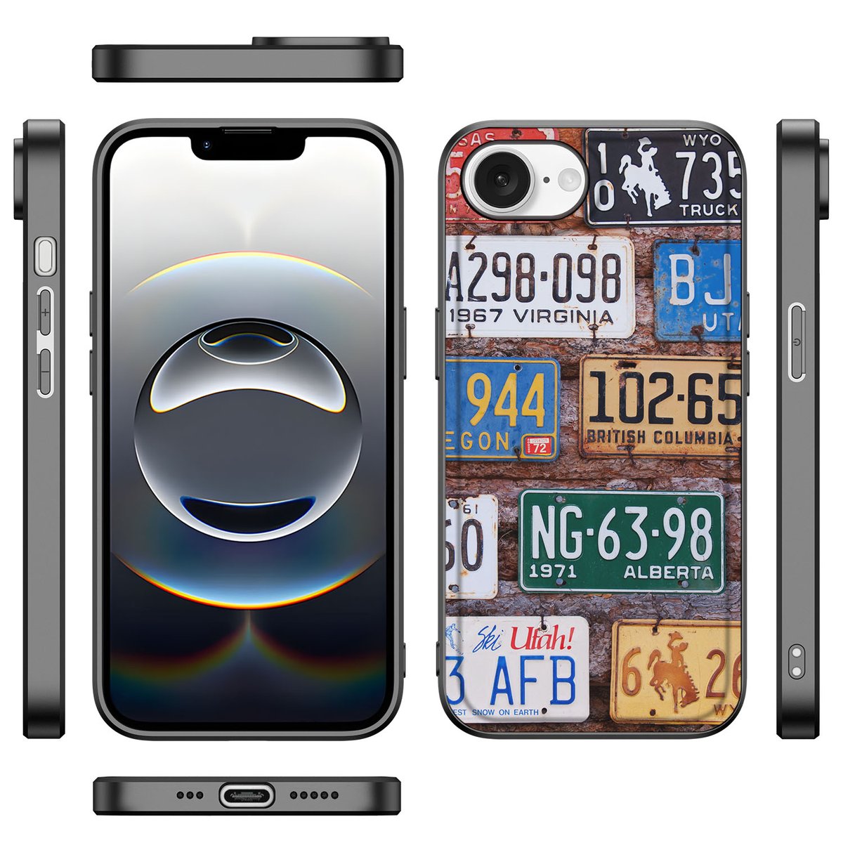 Apple iPhone 16e iPhone 16e Silicone Back Case Kentekenplaten vintage design zijkant