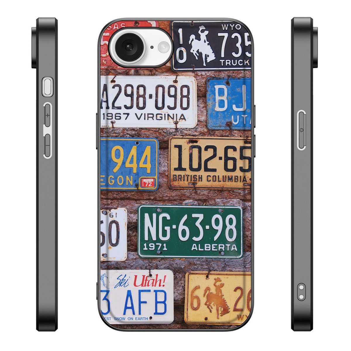 Apple iPhone 16e Silicone Back Case Kentekenplaten vintage voorkant zijkant