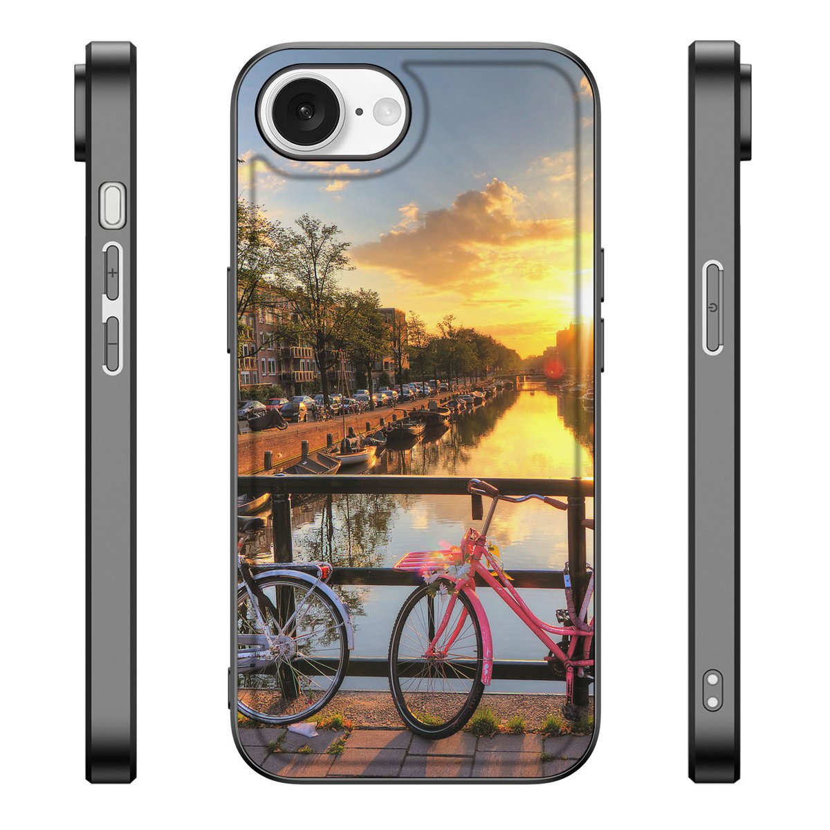 iPhone 16e TPU Backcover Amsterdamse Grachten fietsen kanaal zijkant